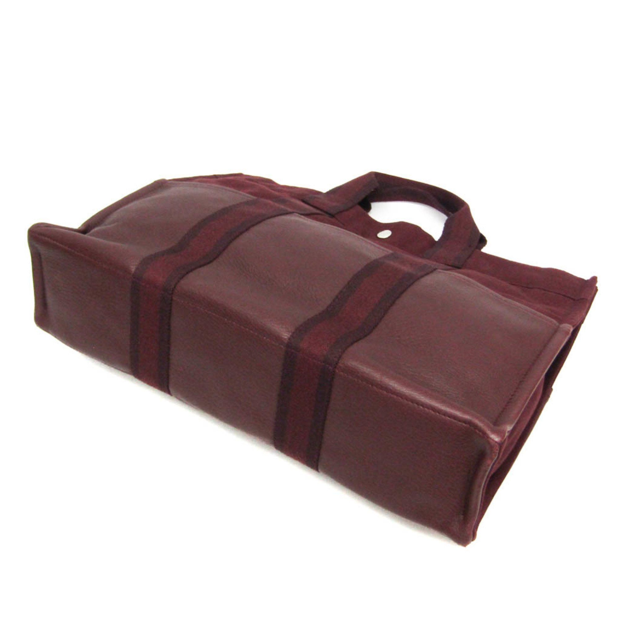 Hermes Hermes Fourre Tout MM Women,Men Cotton Canvas,Leather Tote Bag Bordeaux Size ONE SIZE - 2 Thumbnail