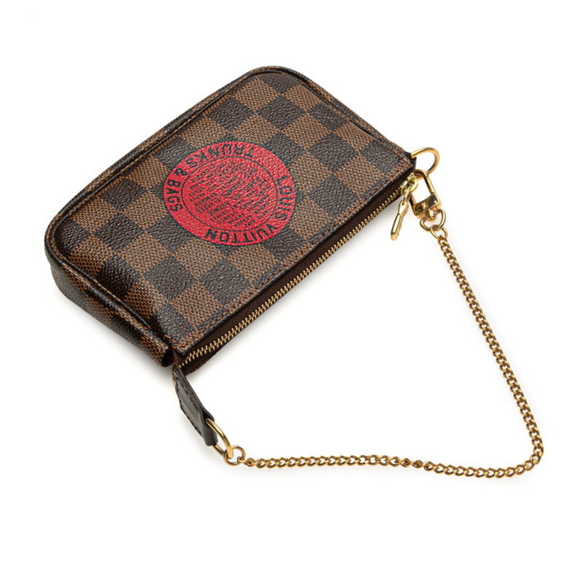 Louis Vuitton Louis Vuitton Damier Mini Pochette Accessoires T&B Pouch Handbag N58011 Brown and Red Leather Women's LOUIS VUITTON Size ONE SIZE - 4 Thumbnail