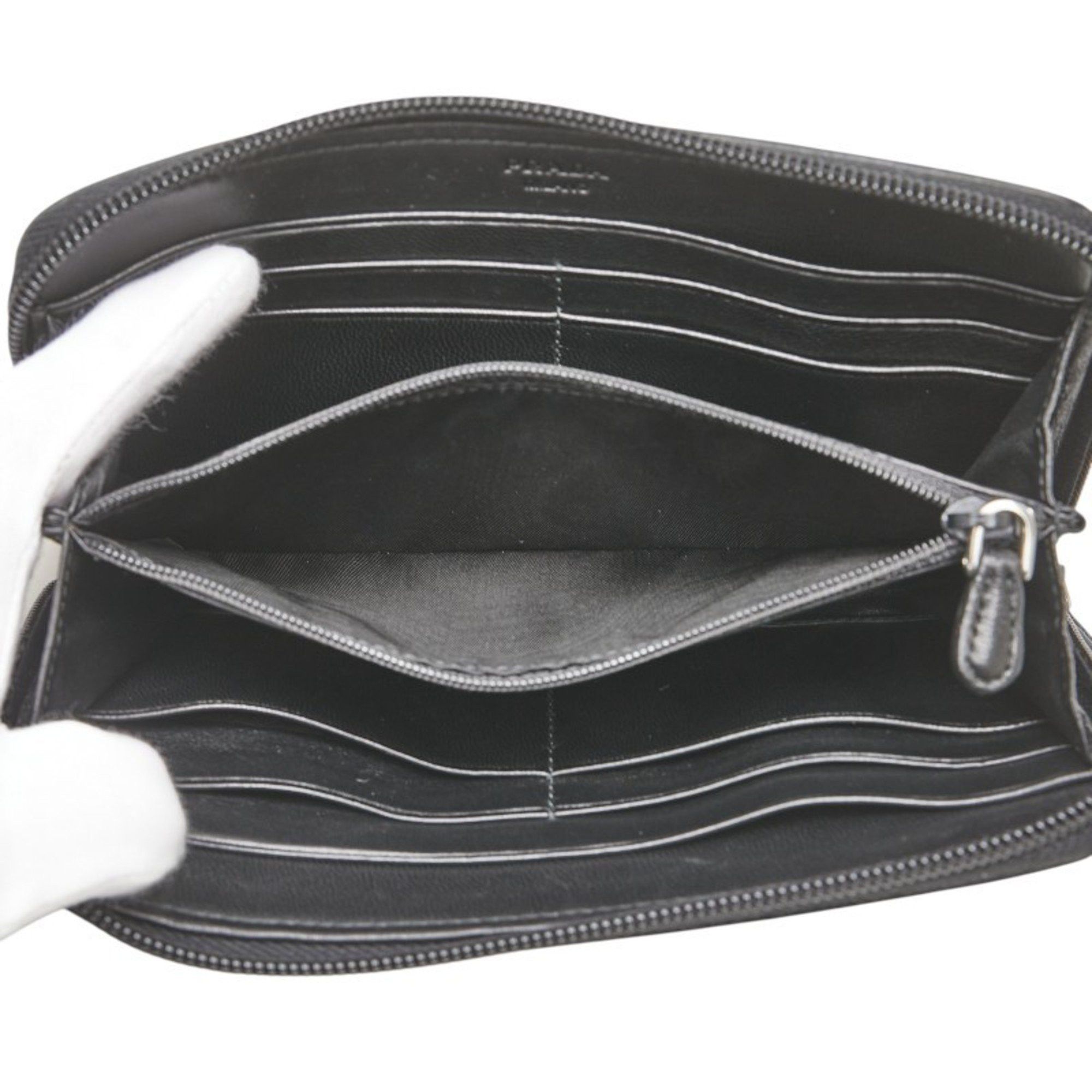 Prada Prada Triangle Logo Plate Long Wallet Black Nylon Leather Women's PRADA Size ONE SIZE - 6 Thumbnail