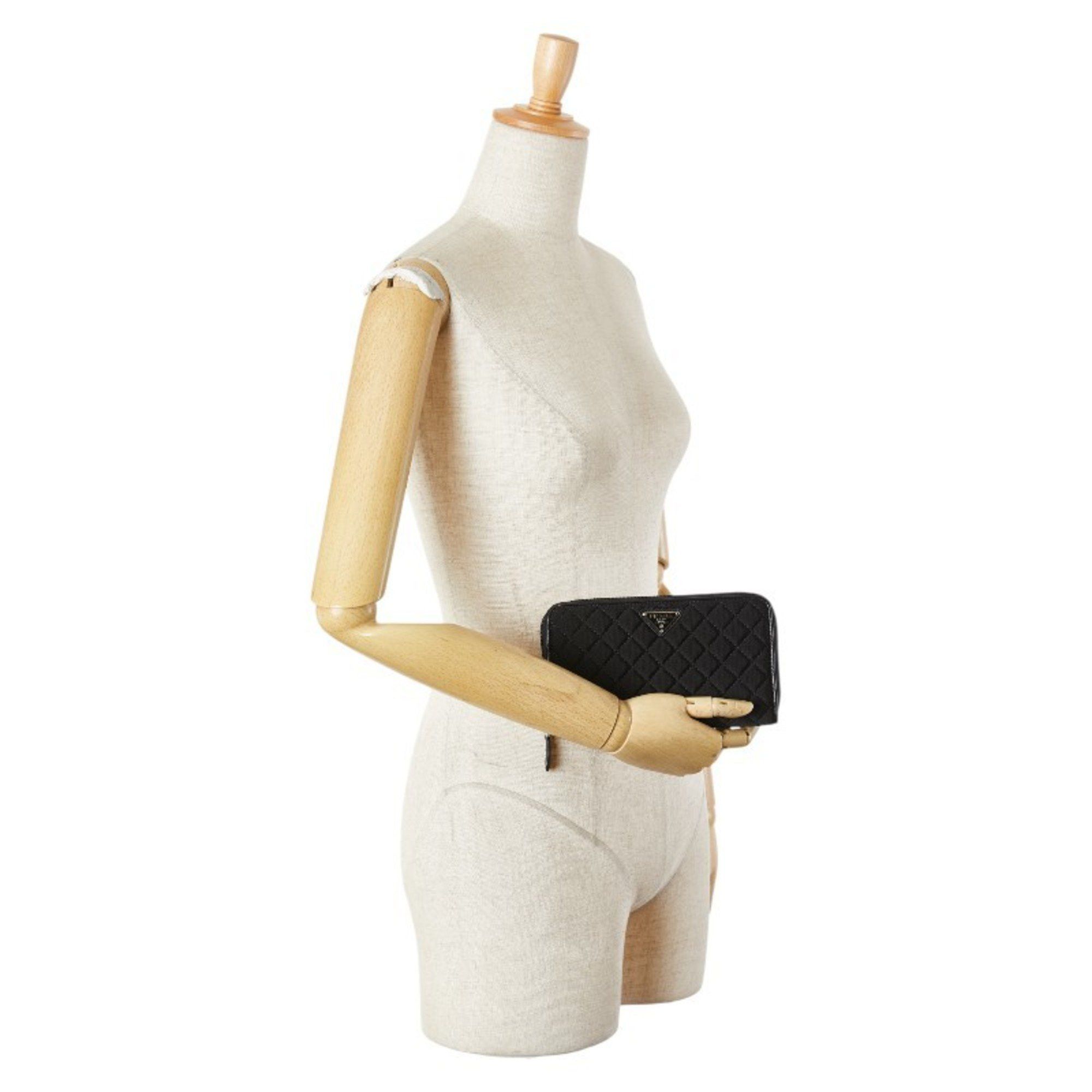 Prada Prada Triangle Logo Plate Long Wallet Black Nylon Leather Women's PRADA Size ONE SIZE - 10 Thumbnail