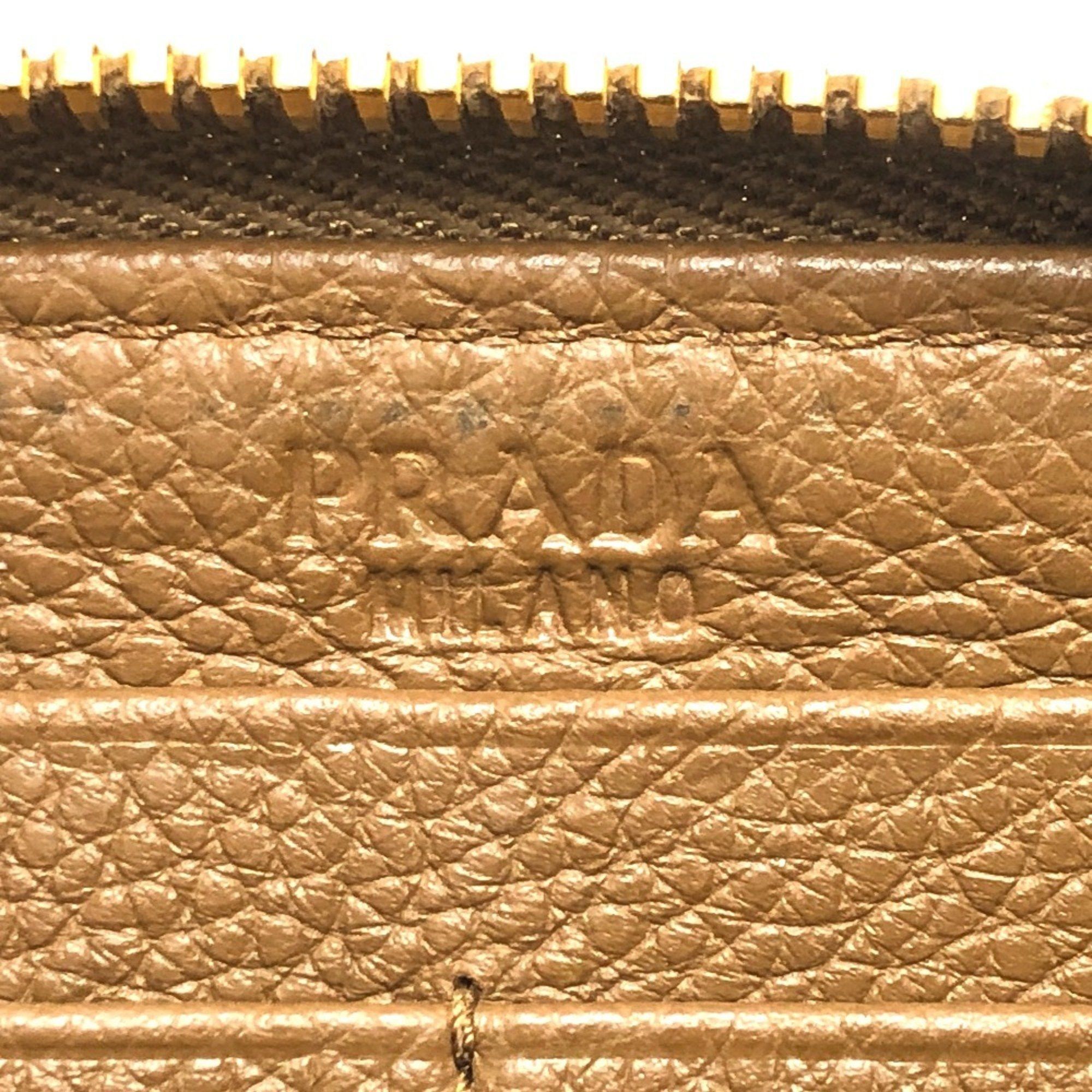 Prada PRADA 1M0506 Logo Round Zip Long Wallet Leather Women's Brown Size ONE SIZE - 10 Thumbnail