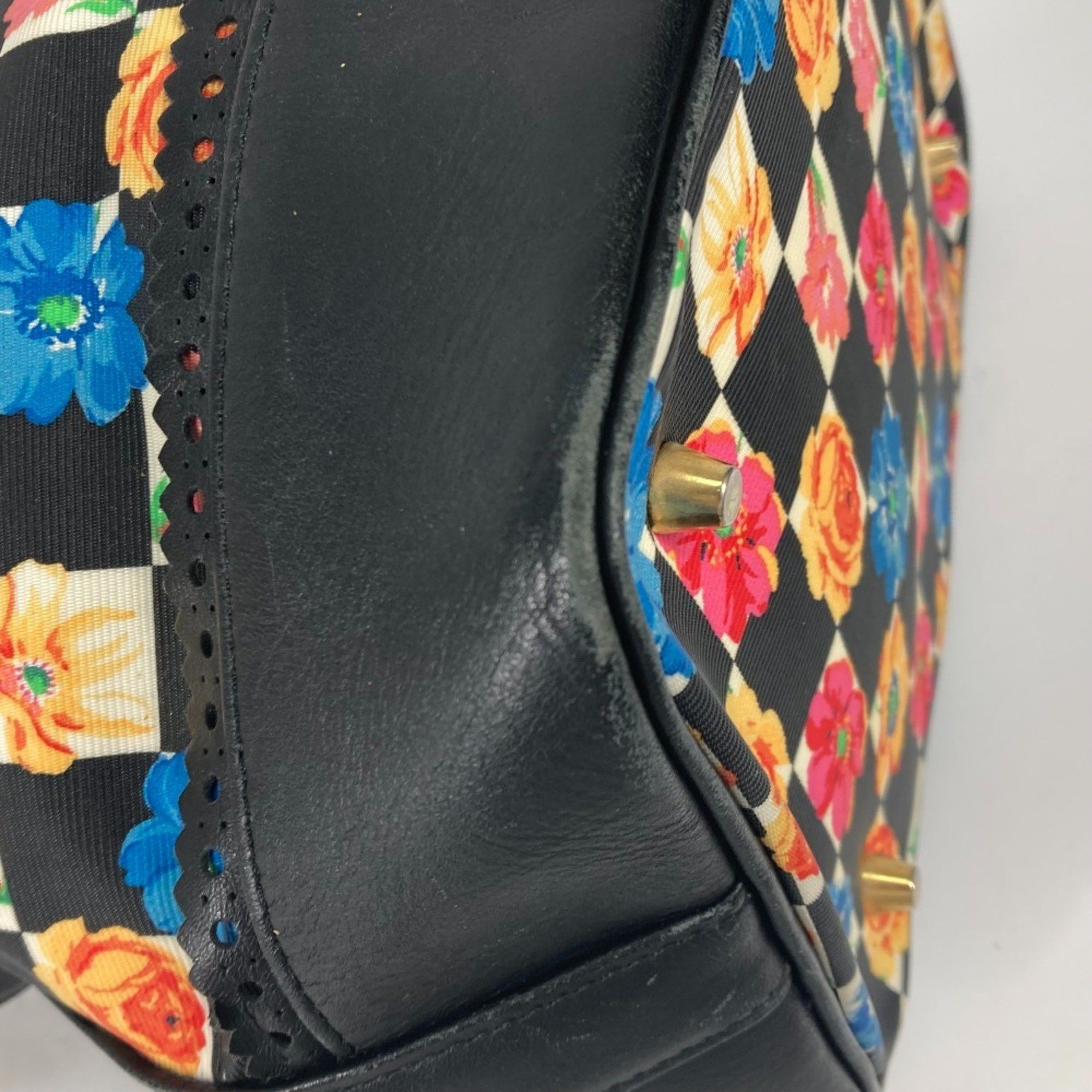 Versace Floral Chain Bucket Drawstring Shoulder Bag in PVC and Leather, Multicolor