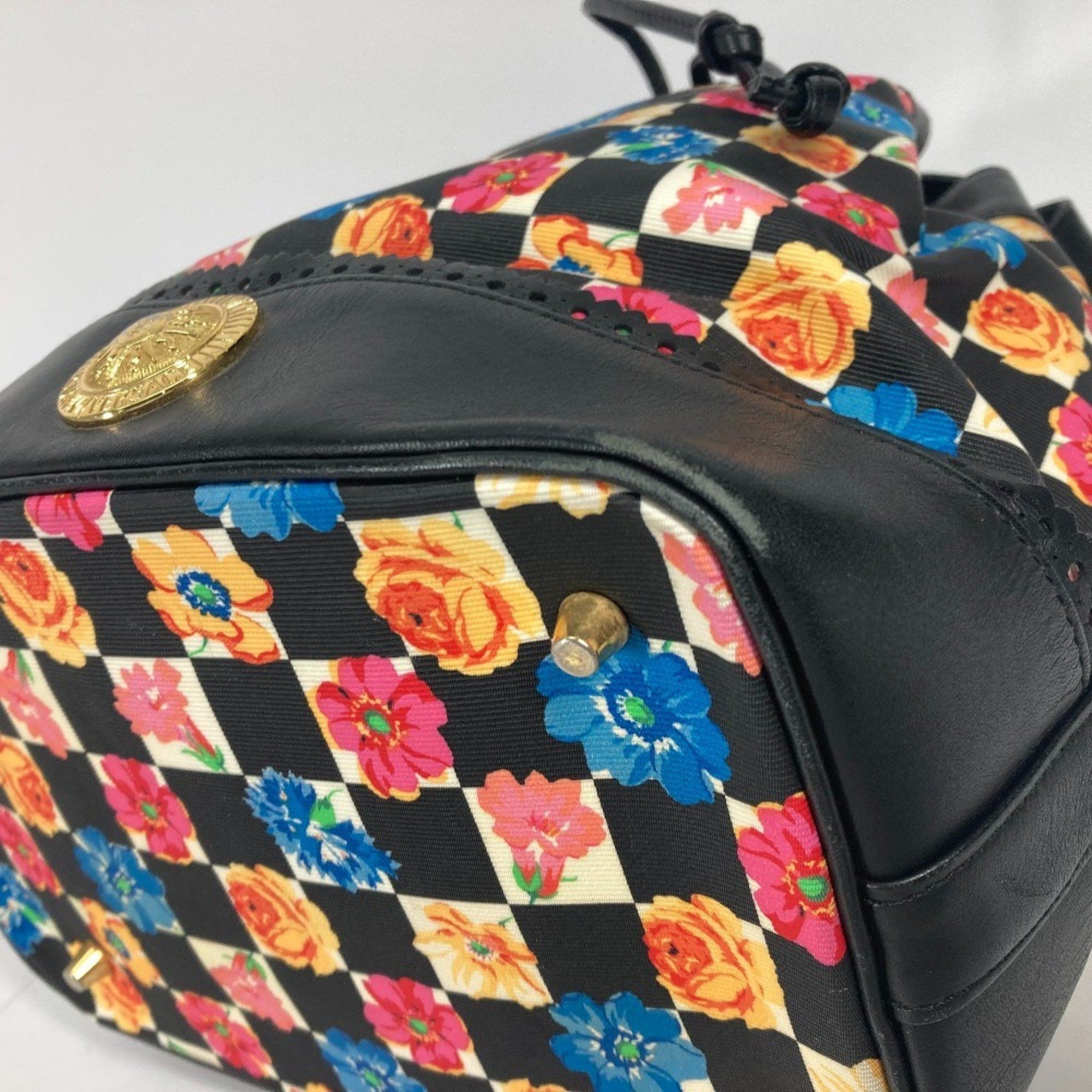 Versace Floral Chain Bucket Drawstring Shoulder Bag in PVC and Leather, Multicolor