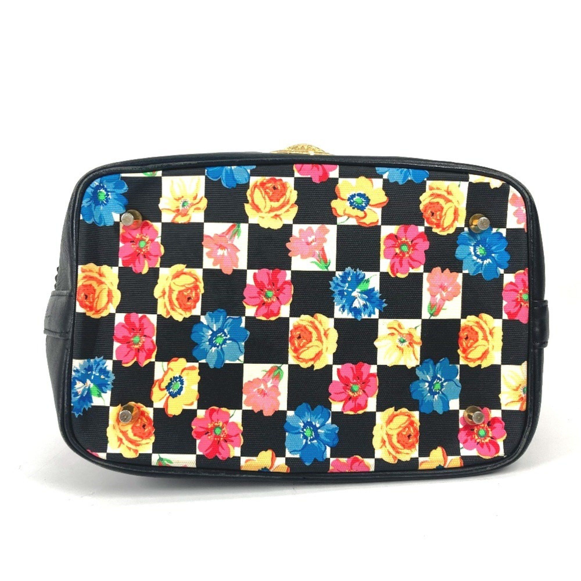 Versace Floral Chain Bucket Drawstring Shoulder Bag in PVC and Leather, Multicolor