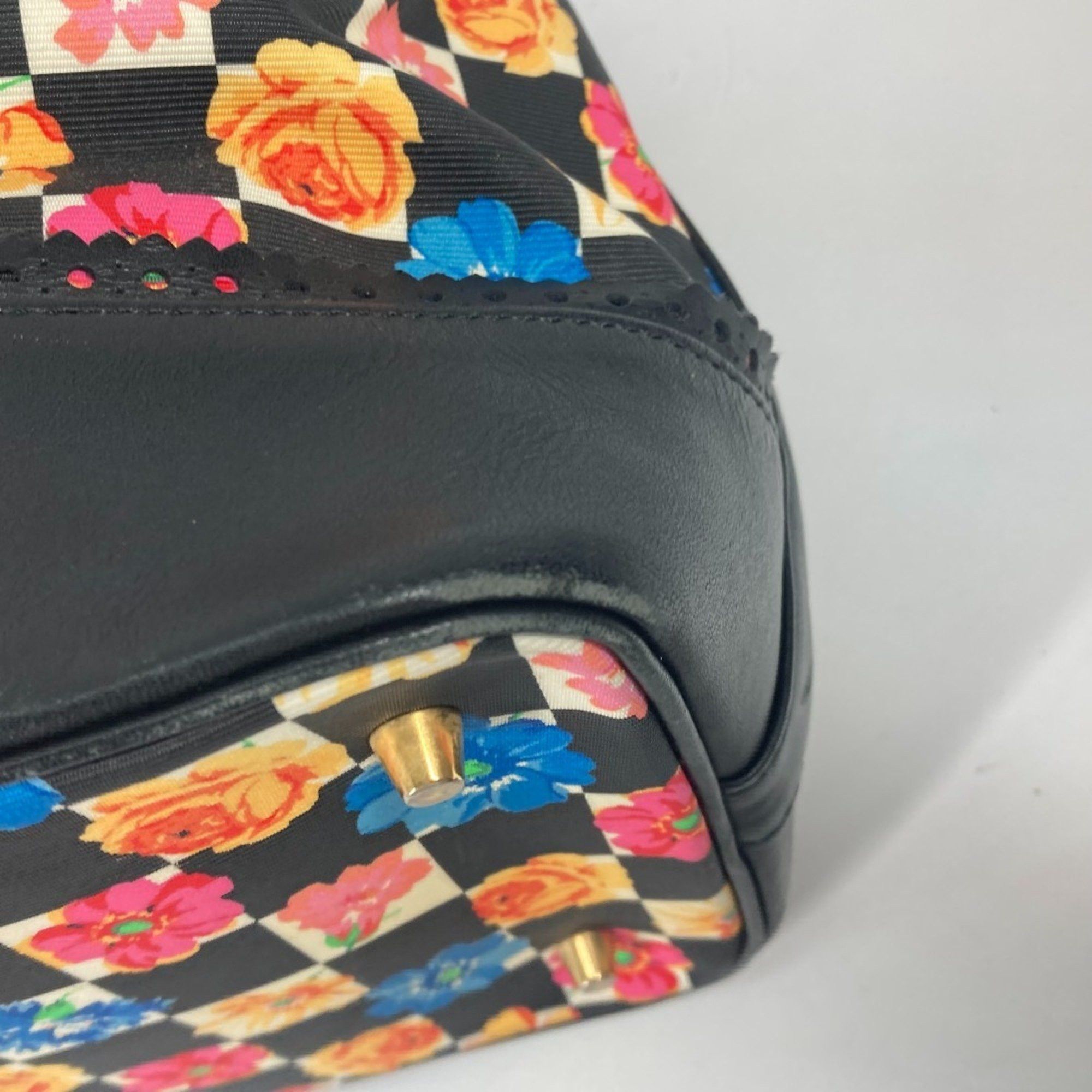 Versace Floral Chain Bucket Drawstring Shoulder Bag in PVC and Leather, Multicolor