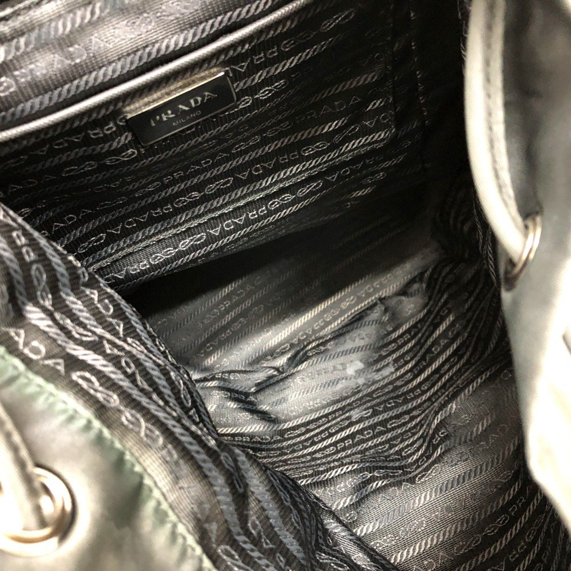 Prada PRADA BZ0032 Triangle Logo Backpack, Leather, Women's, Gray Size ONE SIZE - 7 Thumbnail