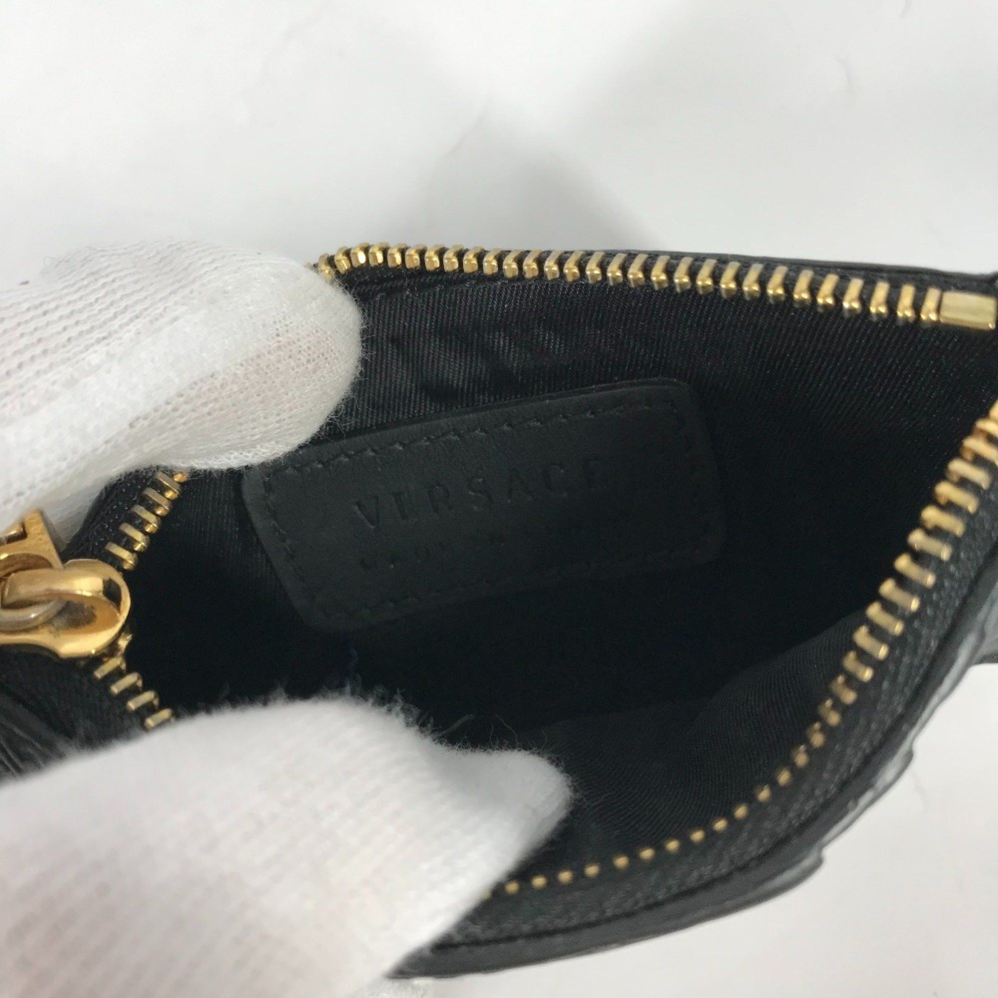 Versace VERSACE Medusa Fragment Case Leather Coin Purse for Men, Black Size ONE SIZE - 11 Thumbnail