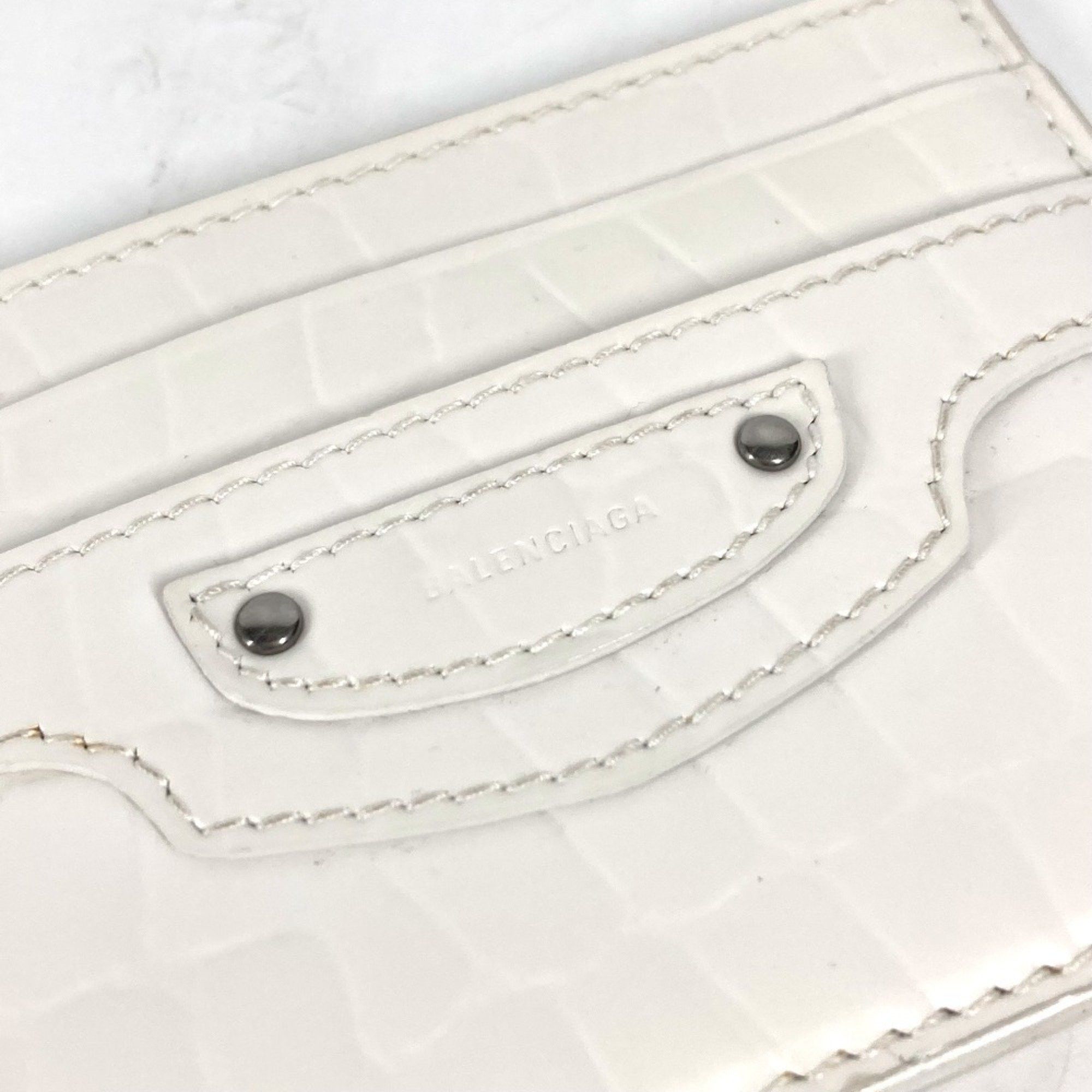 Balenciaga BALENCIAGA 640109 Logo Business Card Case, Pass Crocodile Embossed Leather, Men's, White Size ONE SIZE - 6 Thumbnail