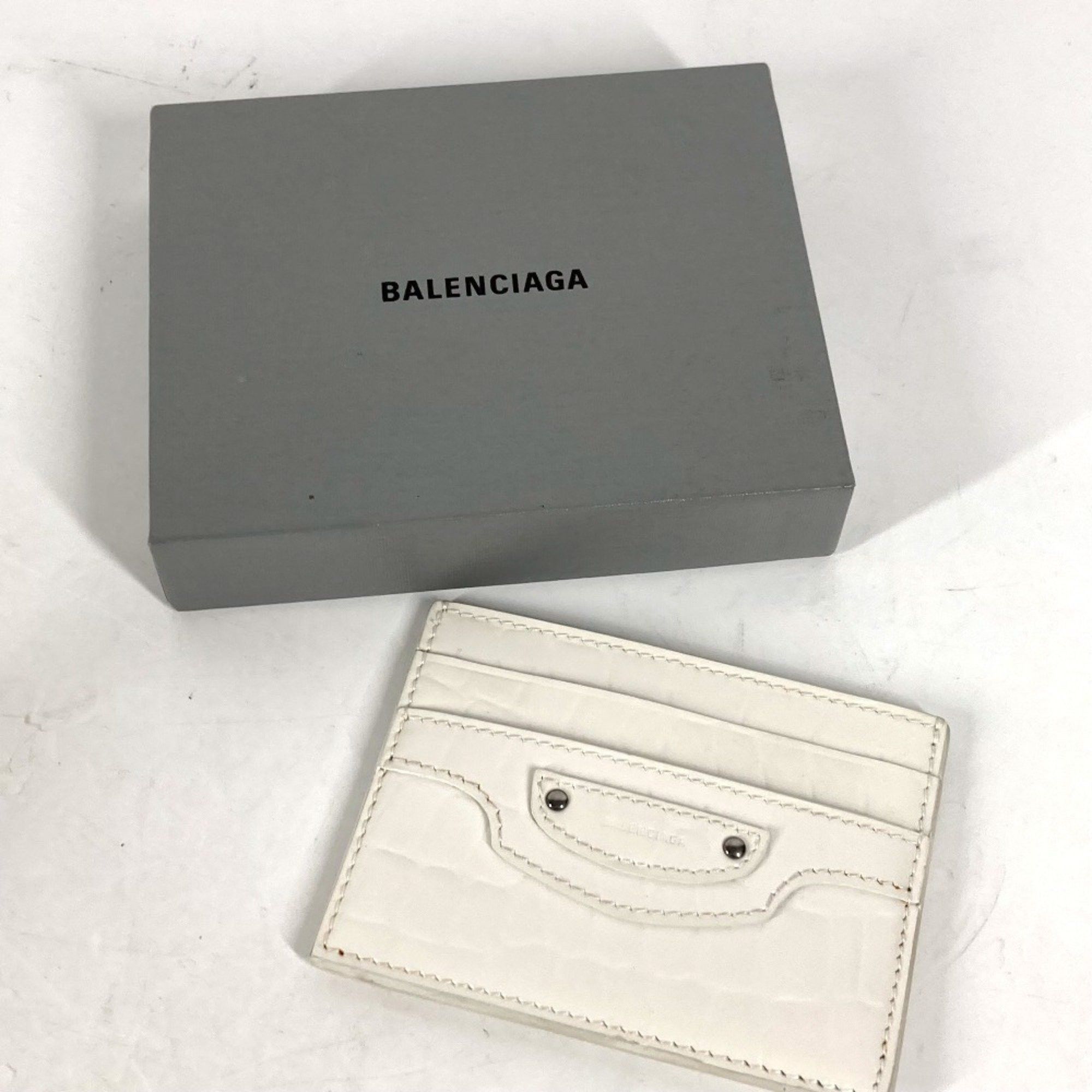 Balenciaga BALENCIAGA 640109 Logo Business Card Case, Pass Crocodile Embossed Leather, Men's, White Size ONE SIZE - 2 Thumbnail