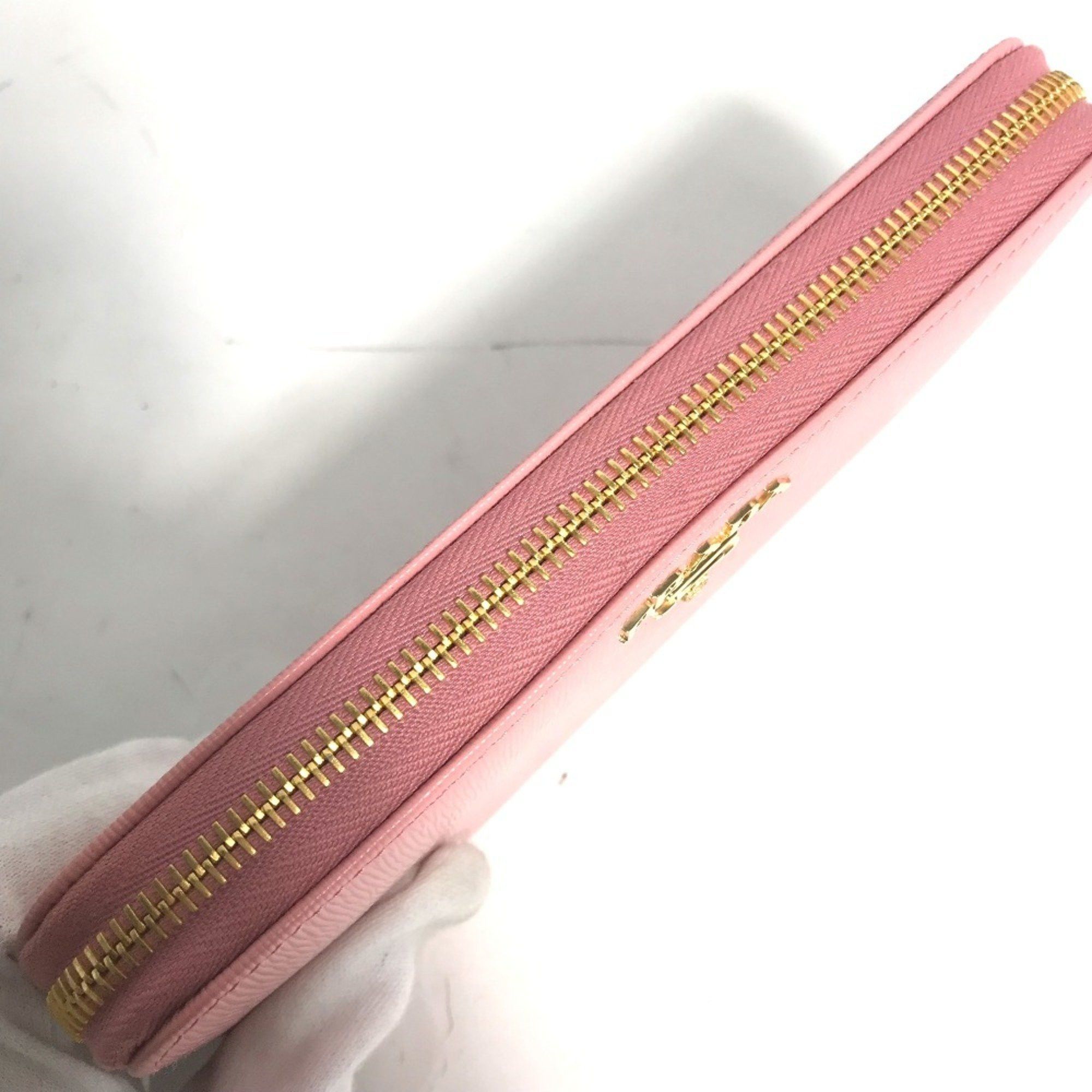 Prada Prada logo round zipper long wallet, leather, women's, pink Size ONE SIZE - 8 Thumbnail