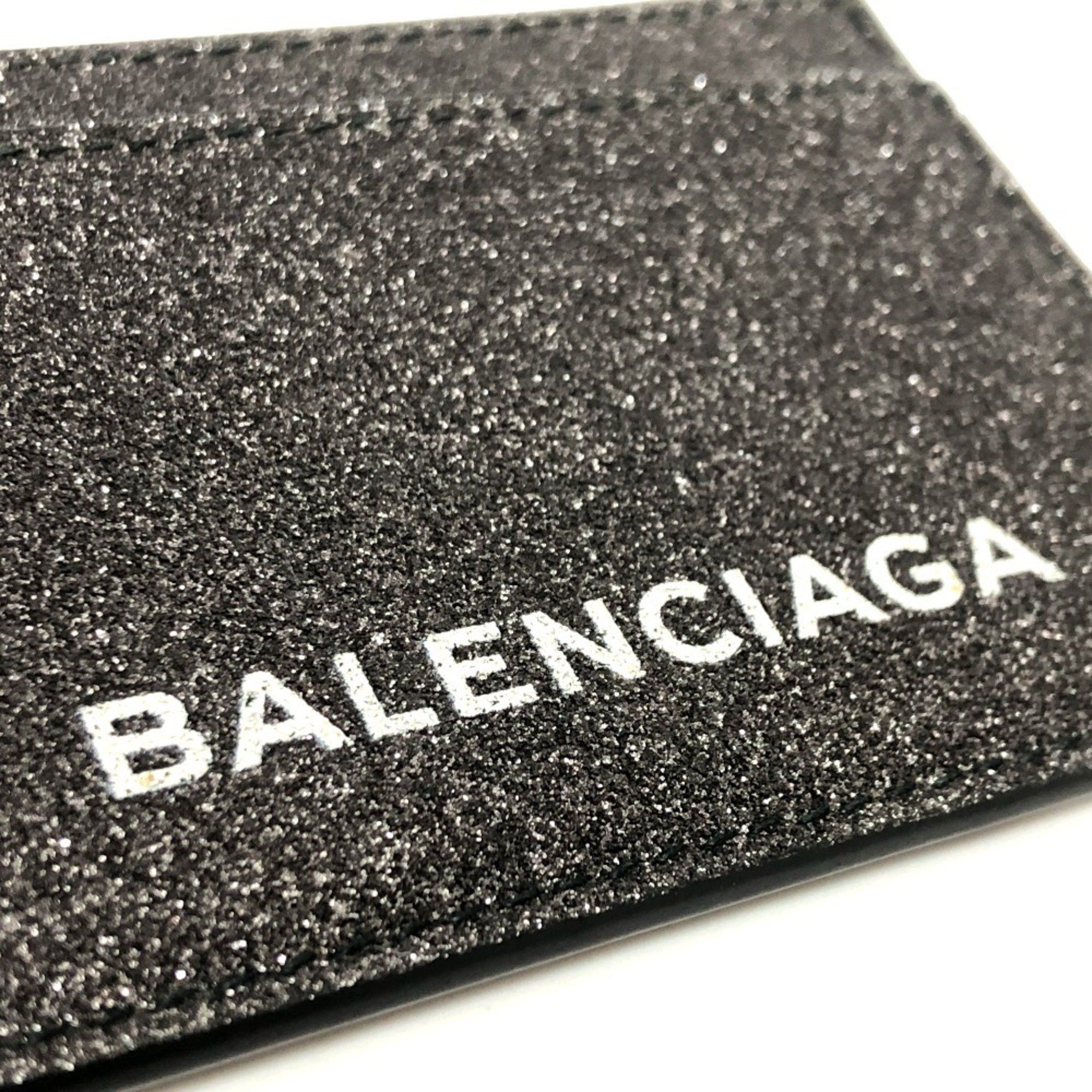 Balenciaga BALENCIAGA 392126 Logo Glitter Pass Case/Card Holder/Business Card Case Leather Women's Gray Like New Size ONE SIZE - 6 Thumbnail