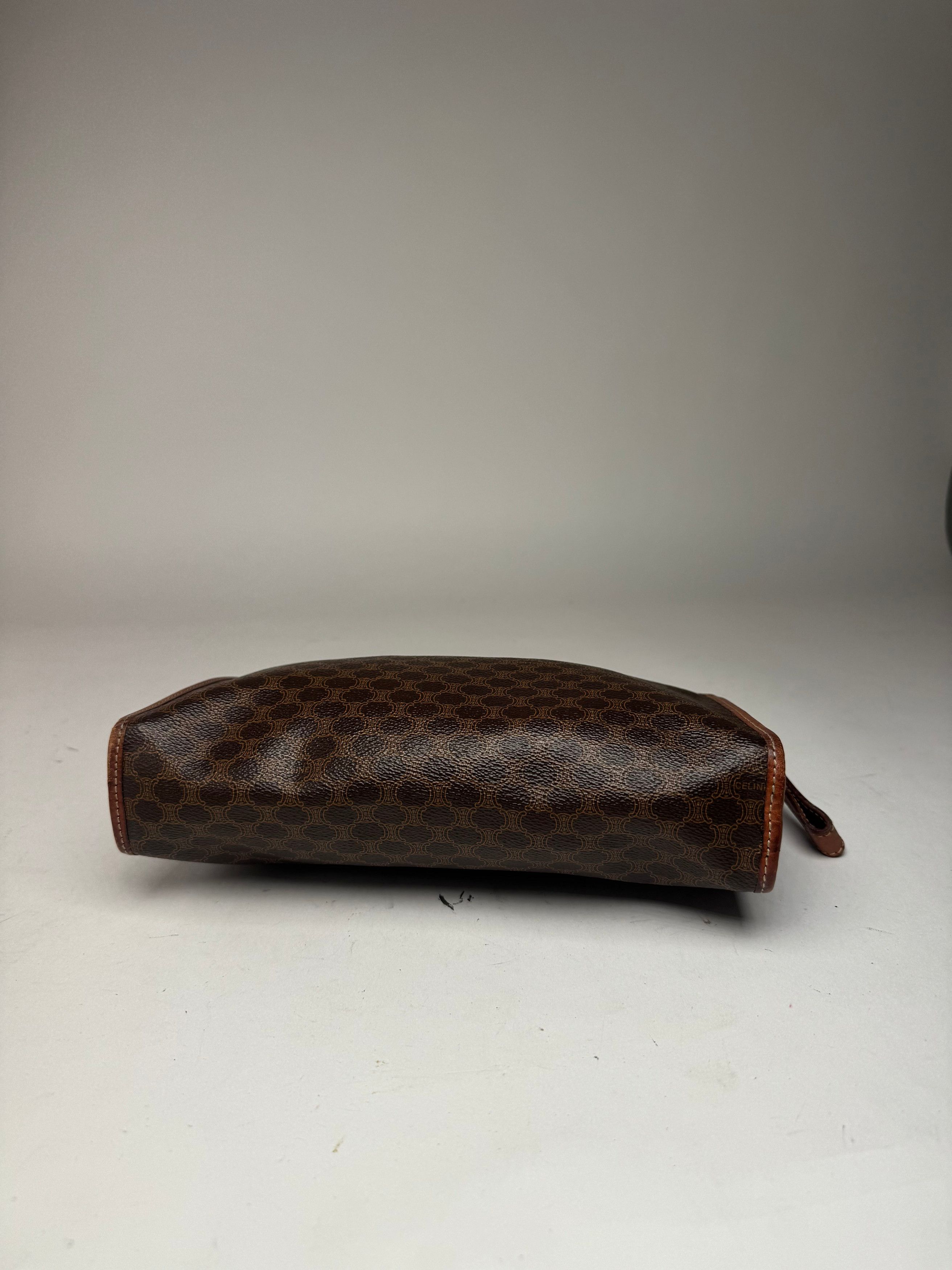 Celine Vintage Triomphe Monogram Leather Clutch Brown Size ONE SIZE - 10 Thumbnail