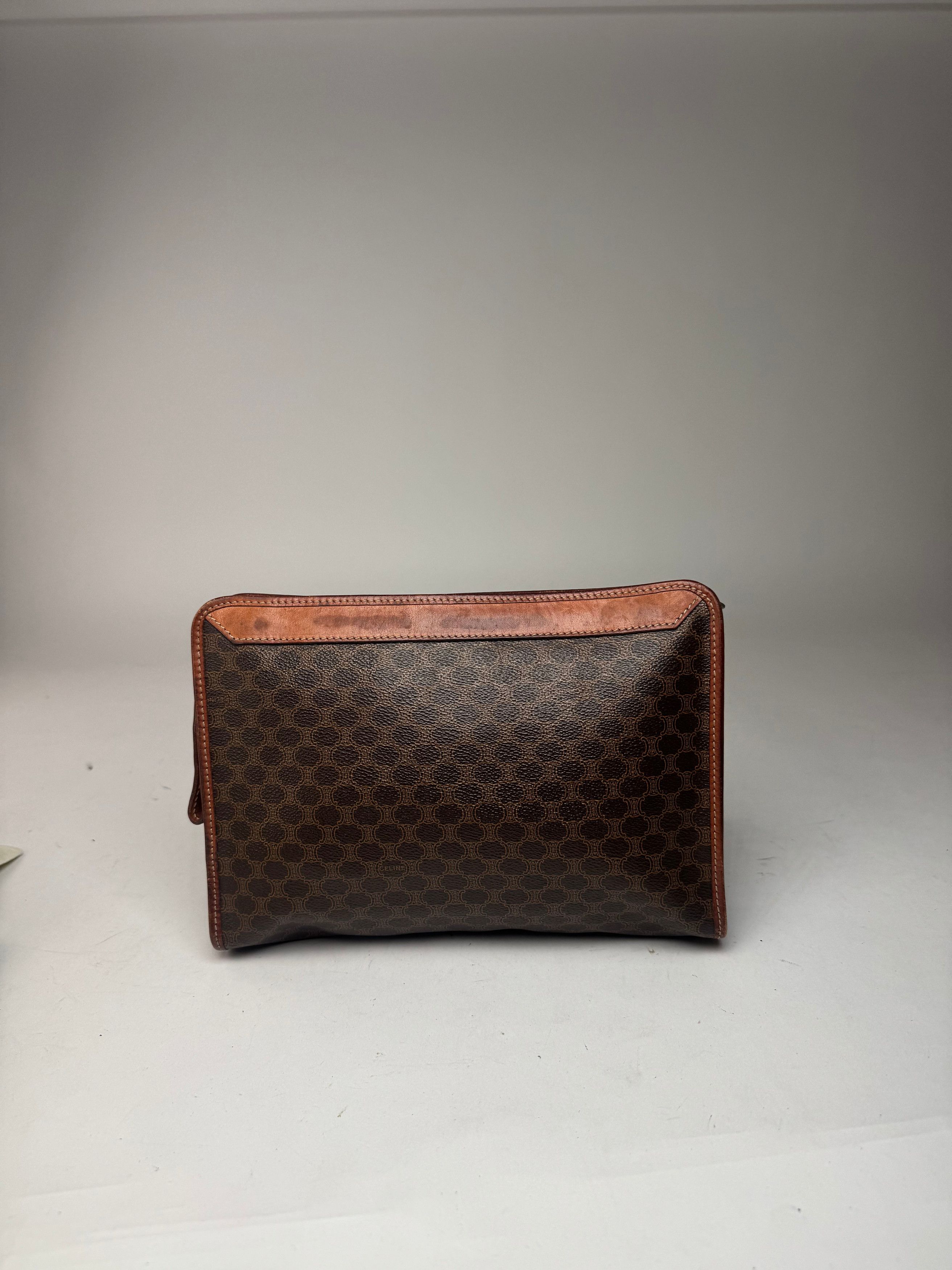 Celine Vintage Triomphe Monogram Leather Clutch Brown Size ONE SIZE - 15 Thumbnail