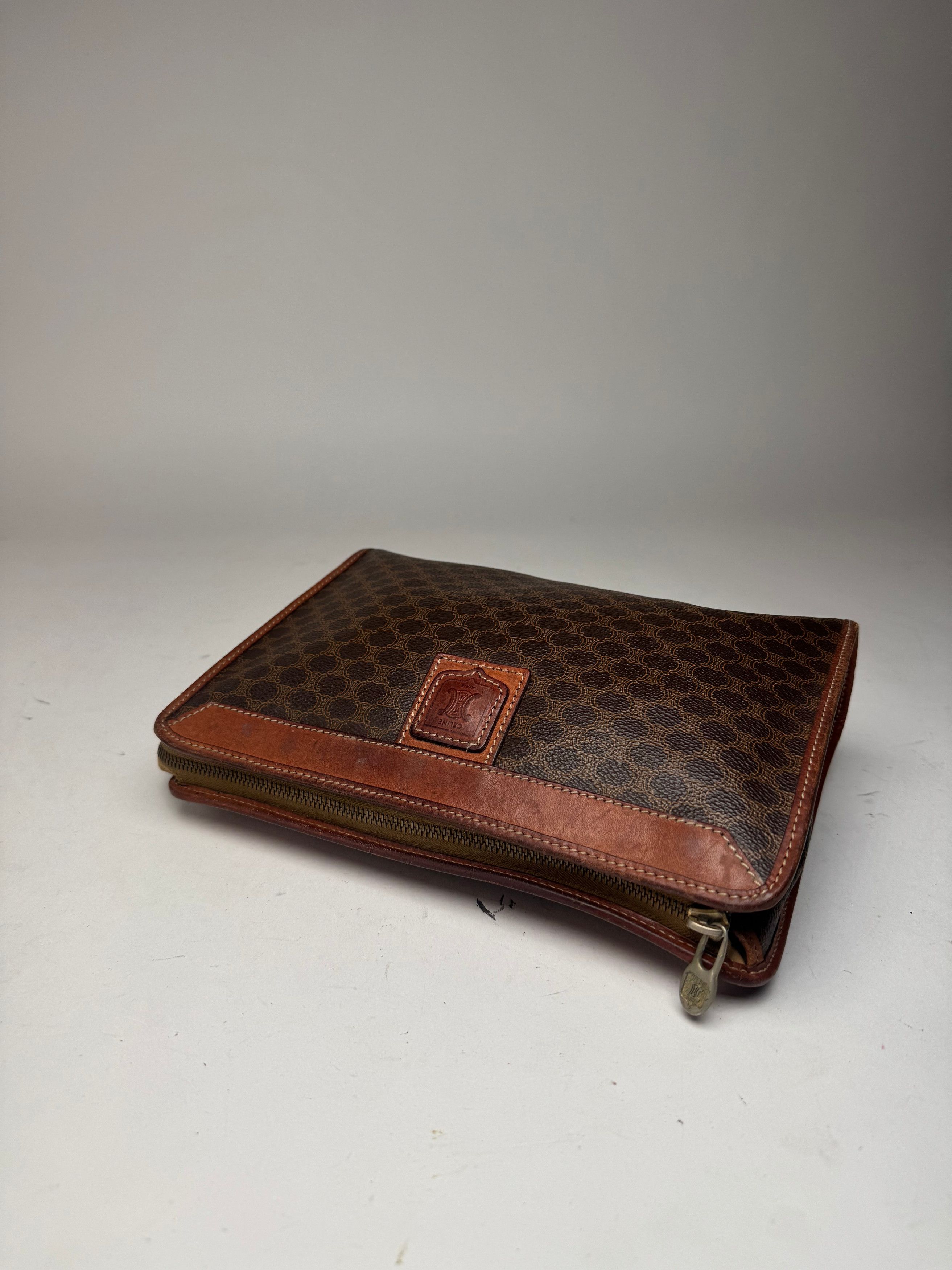 Celine Vintage Triomphe Monogram Leather Clutch Brown Size ONE SIZE - 8 Thumbnail