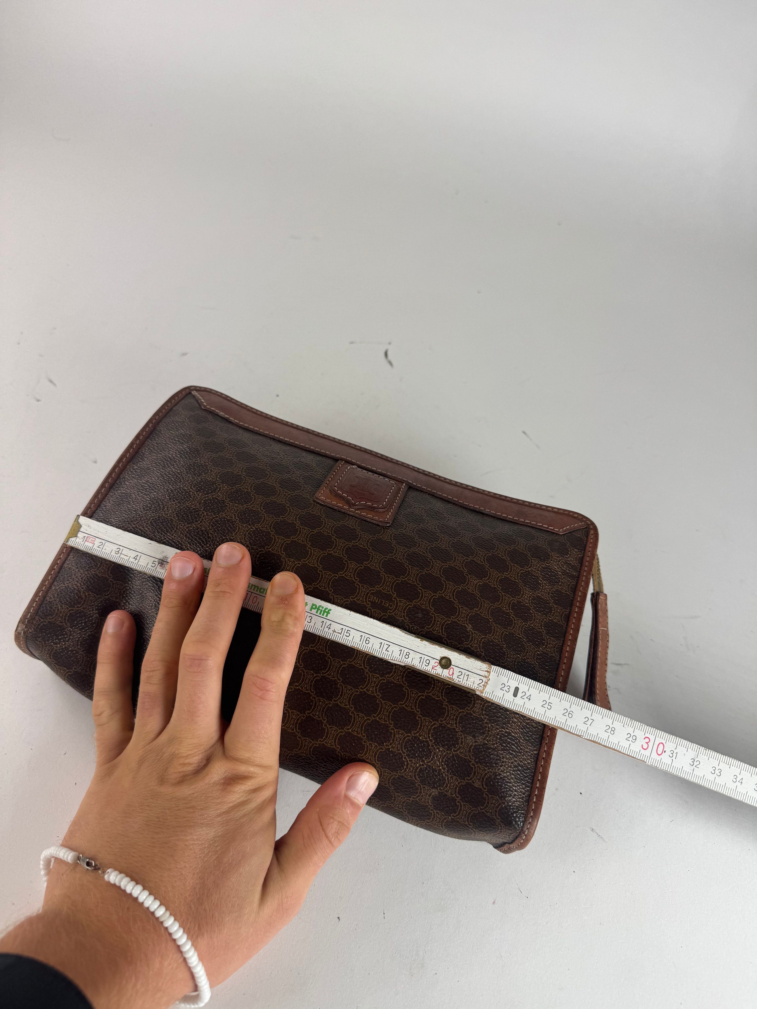 Celine Vintage Triomphe Monogram Leather Clutch Brown Size ONE SIZE - 11 Thumbnail