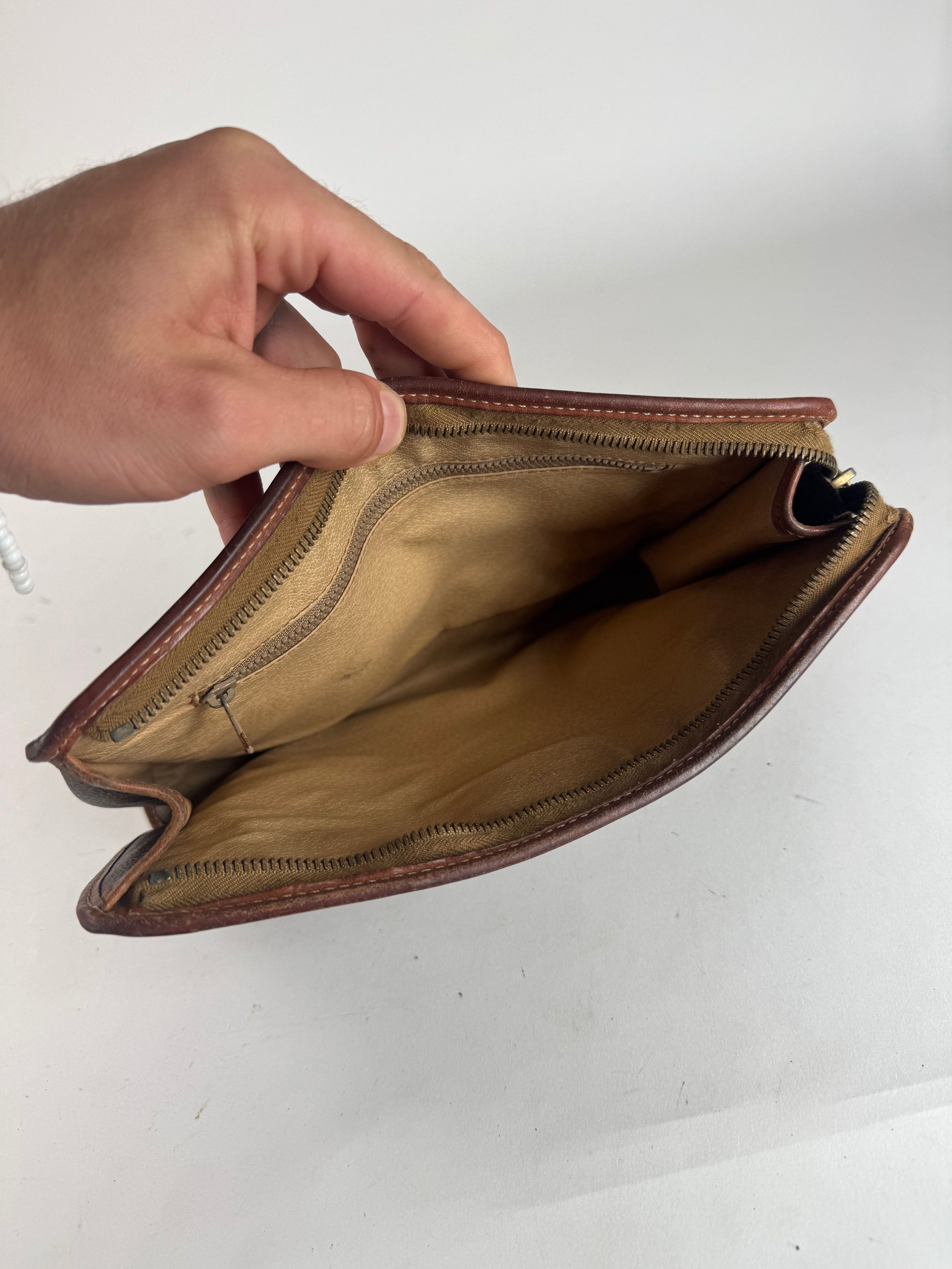 Celine Vintage Triomphe Monogram Leather Clutch Brown Size ONE SIZE - 3 Thumbnail