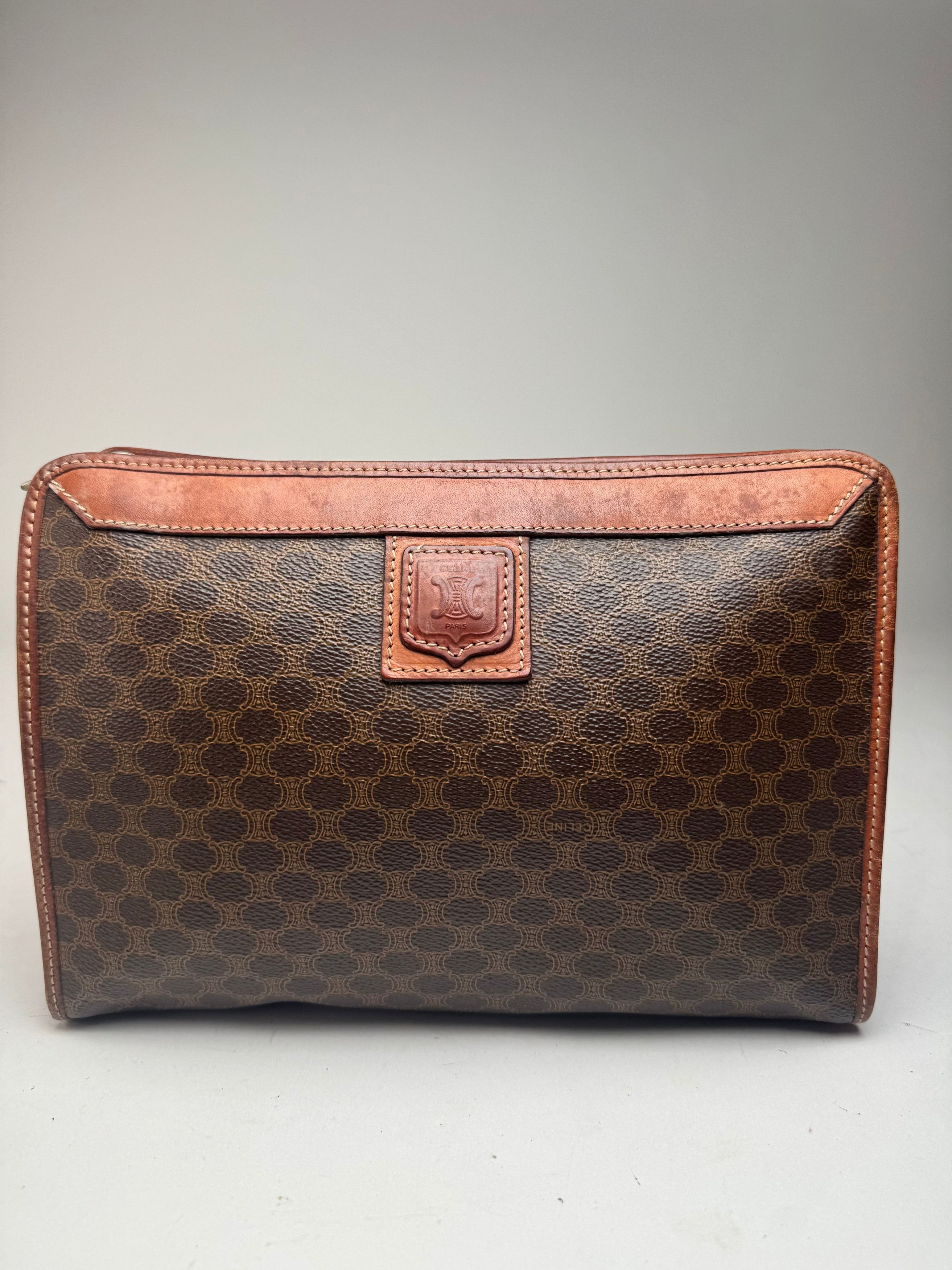 Celine Vintage Triomphe Monogram Leather Clutch Brown Size ONE SIZE - 14 Thumbnail