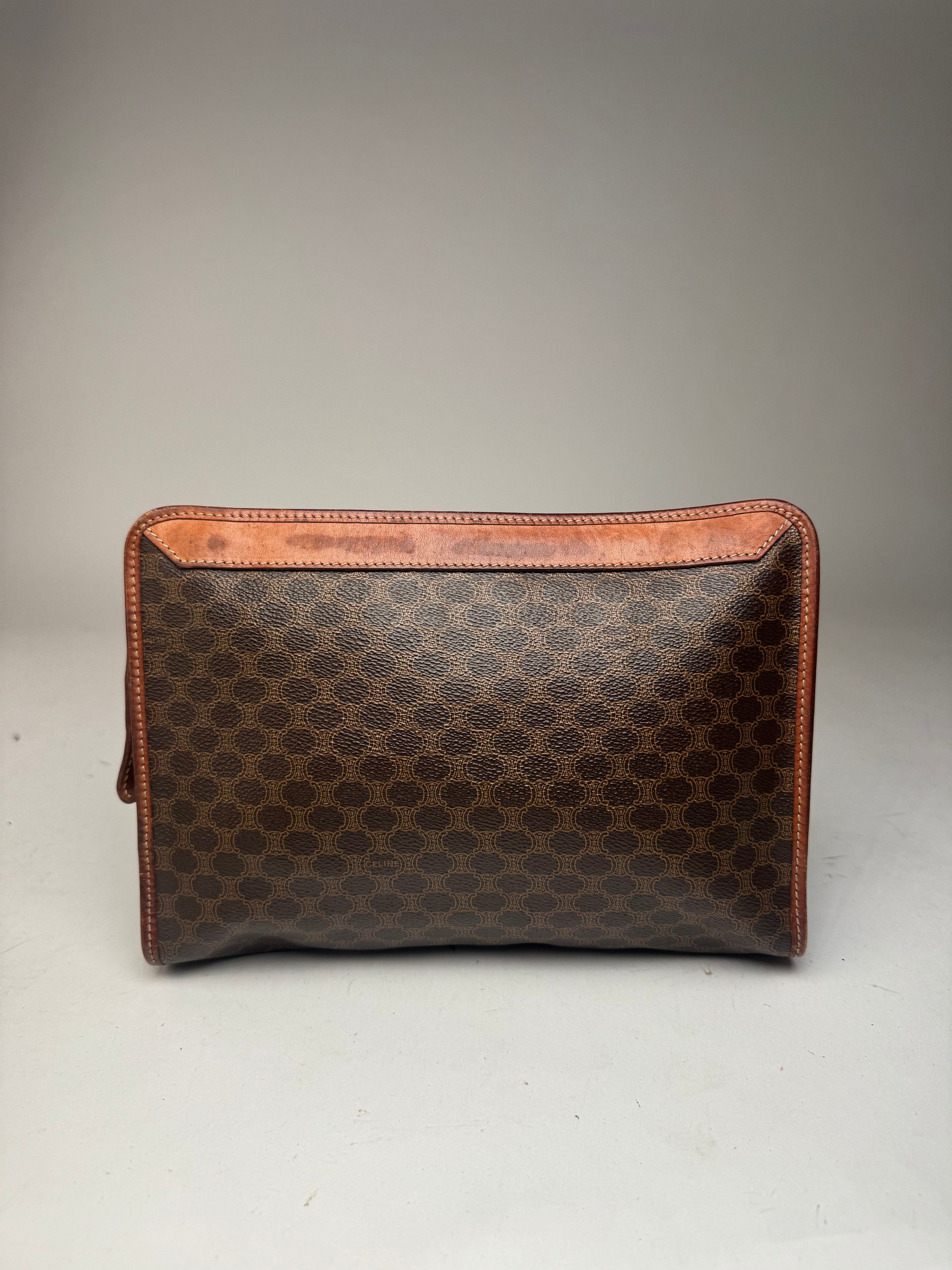 Celine Vintage Triomphe Monogram Leather Clutch Brown Size ONE SIZE - 2 Thumbnail