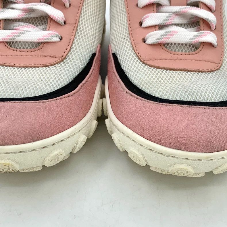 Chanel Chanel Pink Logo Lace-Up Sneakers - dmc Size US 6.5 / EU 39-40 - 8 Thumbnail