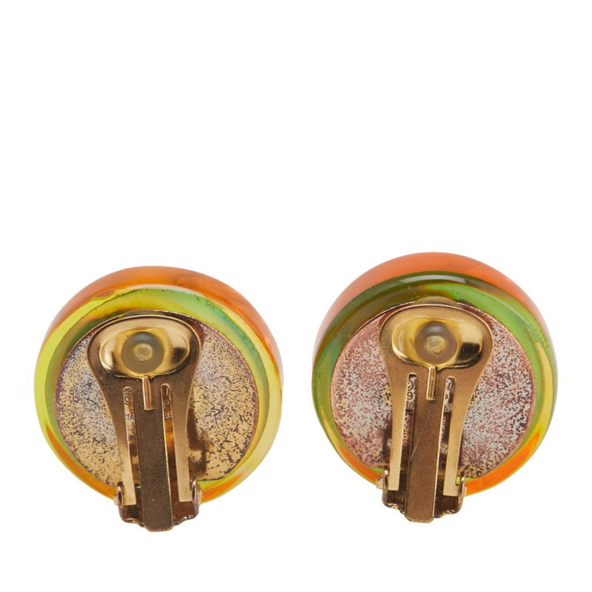 Chanel Chanel Coco Mark Camellia Flower Heel Earrings in Orange Gold Plated Plastic for Women Size ONE SIZE - 2 Thumbnail