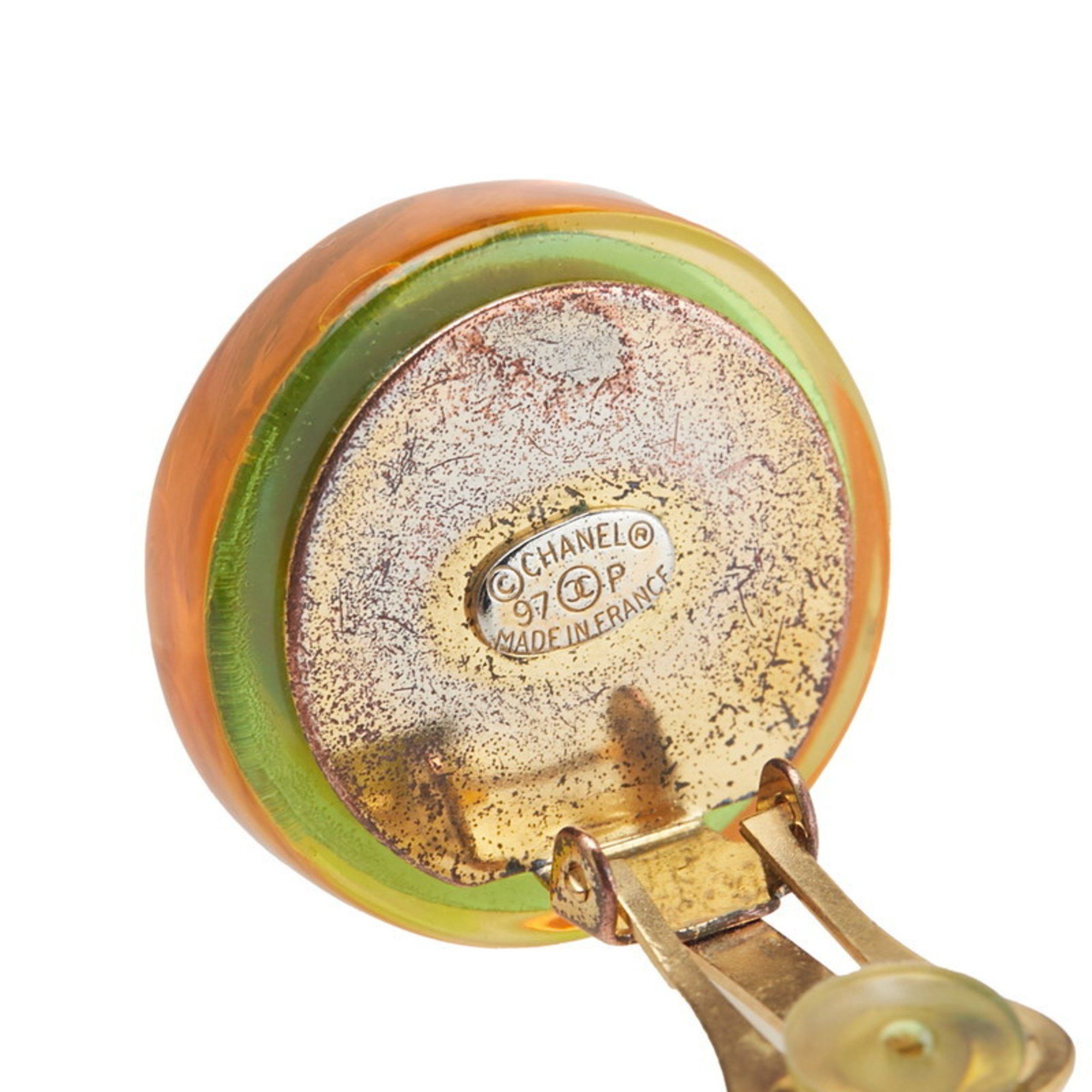 Chanel Chanel Coco Mark Camellia Flower Heel Earrings in Orange Gold Plated Plastic for Women Size ONE SIZE - 3 Thumbnail