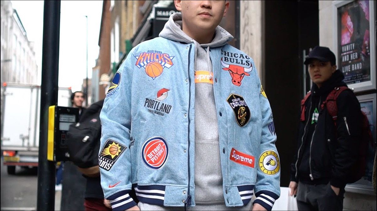 NBA × Nike × Supreme Supreme Nike/NBA Teams Warm-Up Jacket Denim Blue Size  L | Grailed