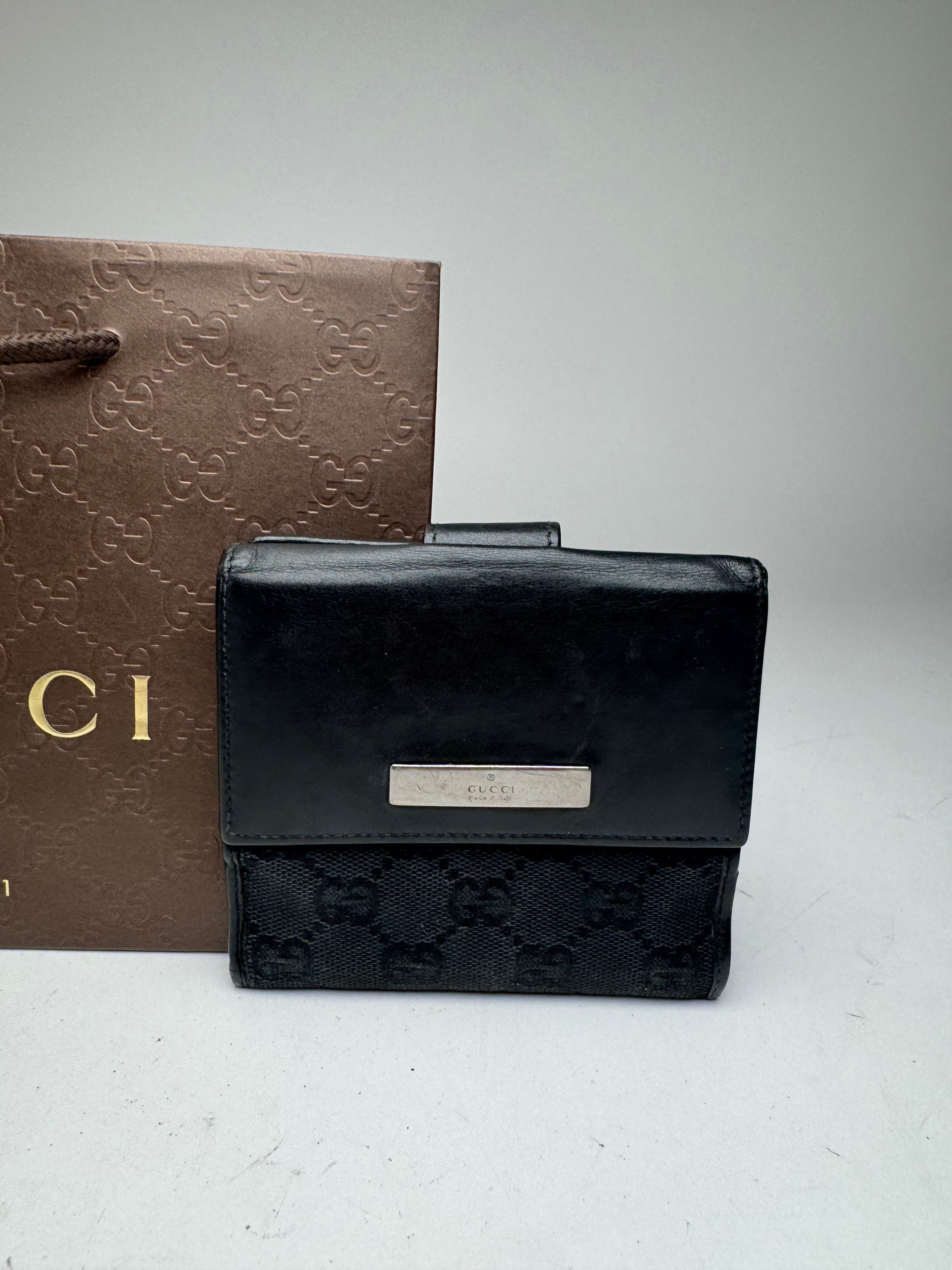 Gucci Vintage Leather Monogram Wallet black Size ONE SIZE - 6 Thumbnail