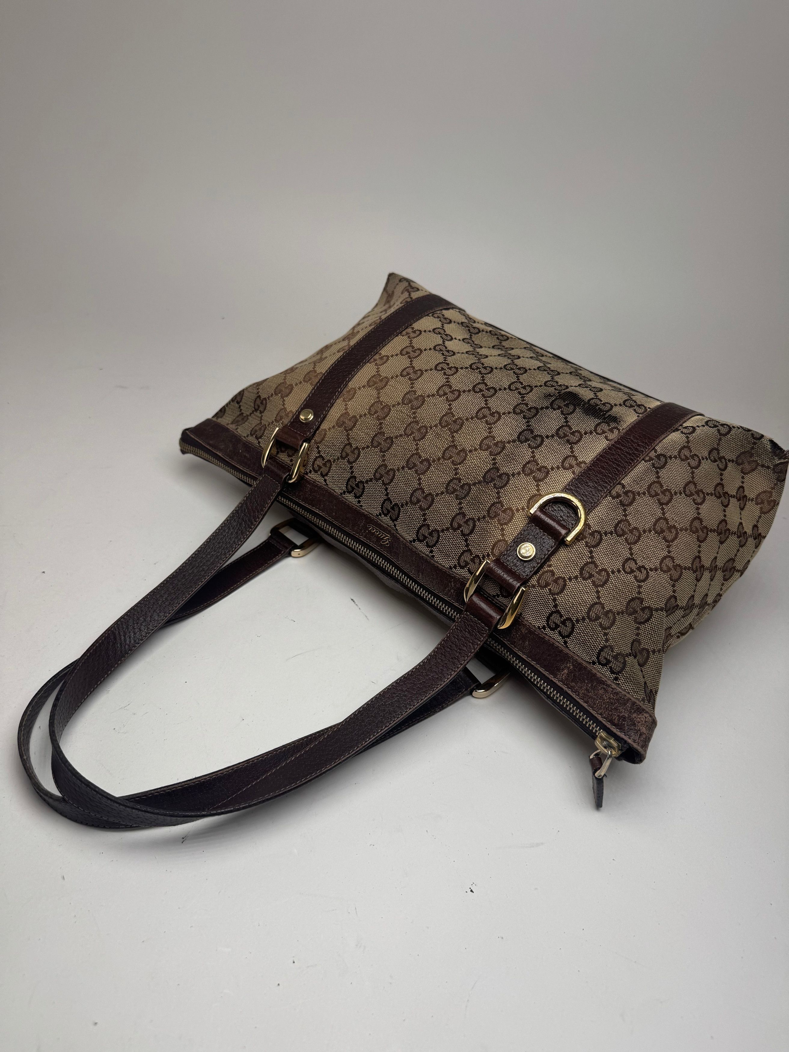 Gucci Vintage Monogram Handbag Beige Brown Size ONE SIZE - 12 Thumbnail