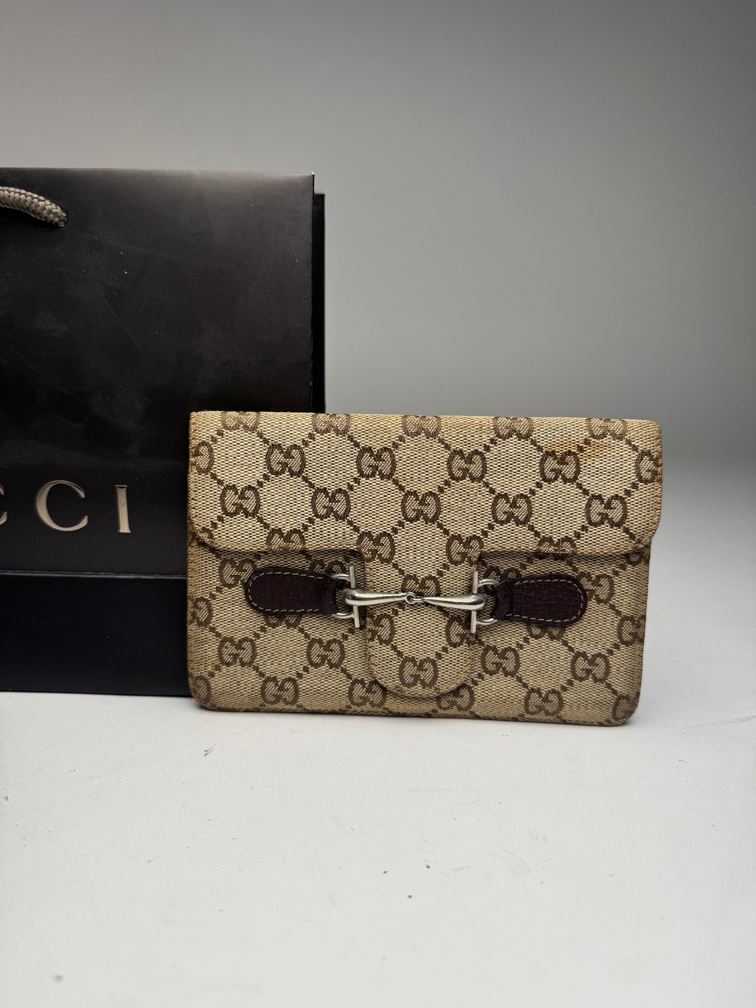 Gucci Vintage Monogram Leather Card Holder Horsebit Beige Size ONE SIZE - 4 Thumbnail