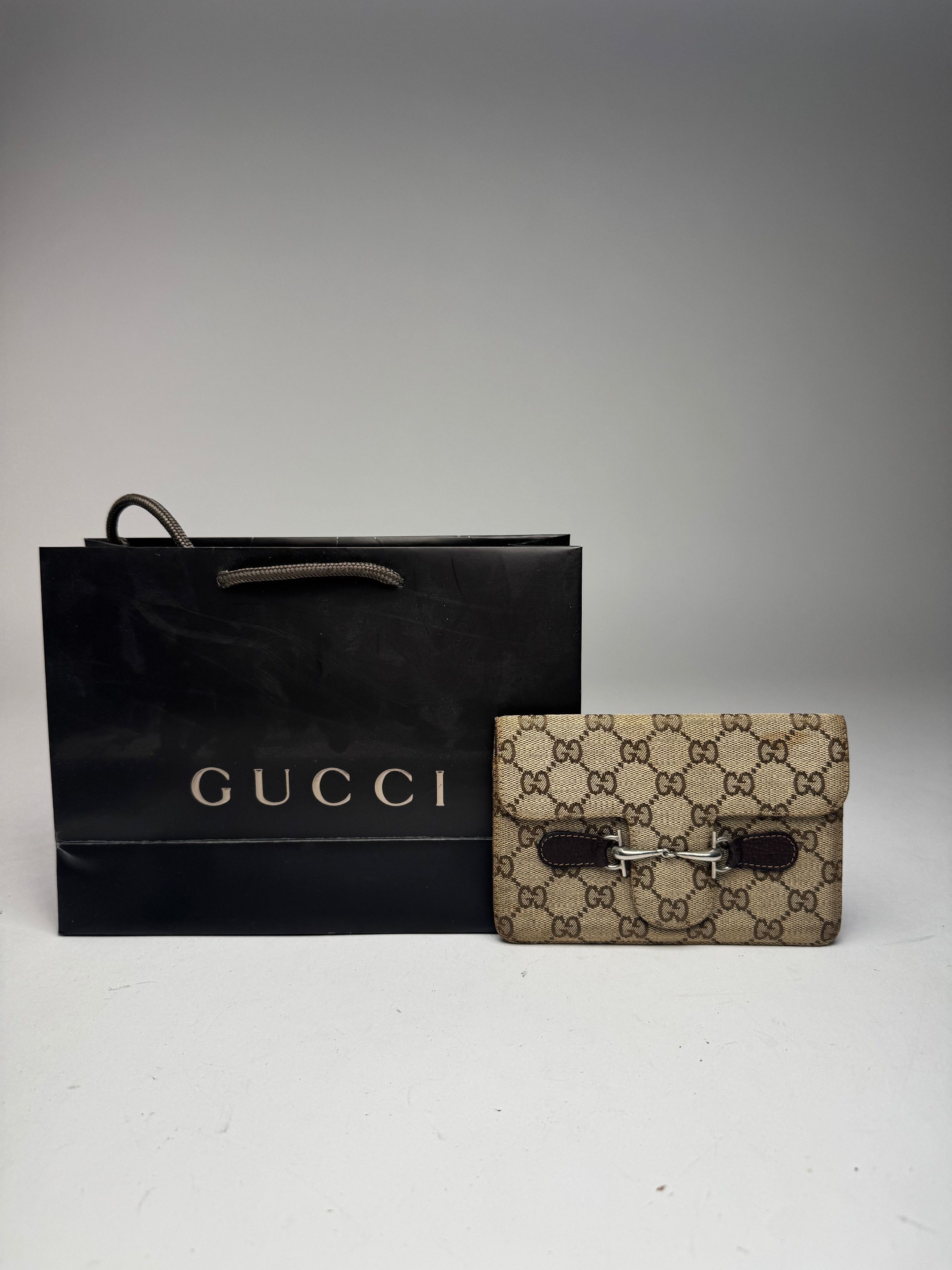 Gucci Vintage Monogram Leather Card Holder Horsebit Beige Size ONE SIZE - 2 Thumbnail