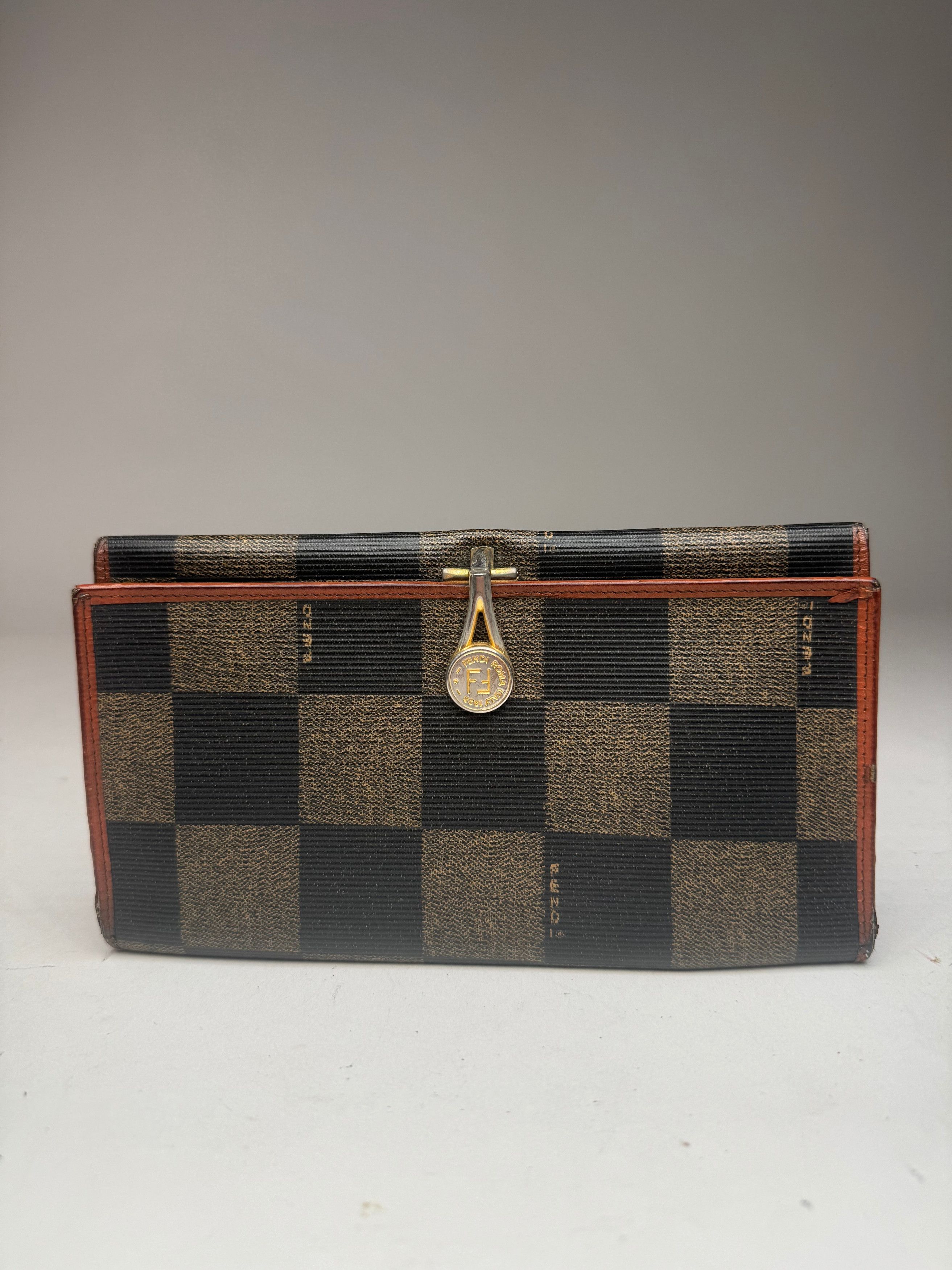 Fendi Vintage Checked Leather Wallet Brown Size ONE SIZE - 13 Thumbnail