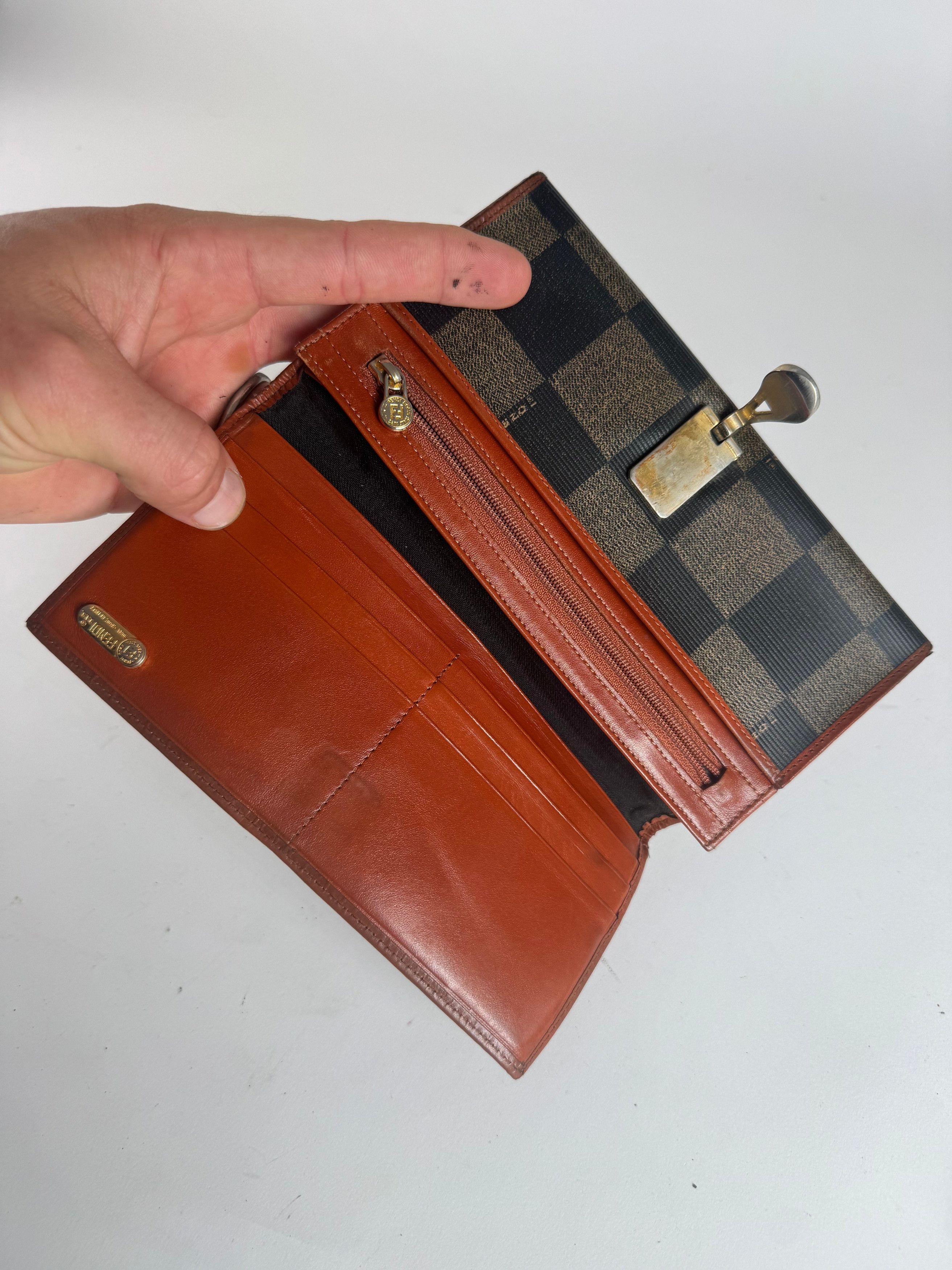 Fendi Vintage Checked Leather Wallet Brown Size ONE SIZE - 3 Thumbnail
