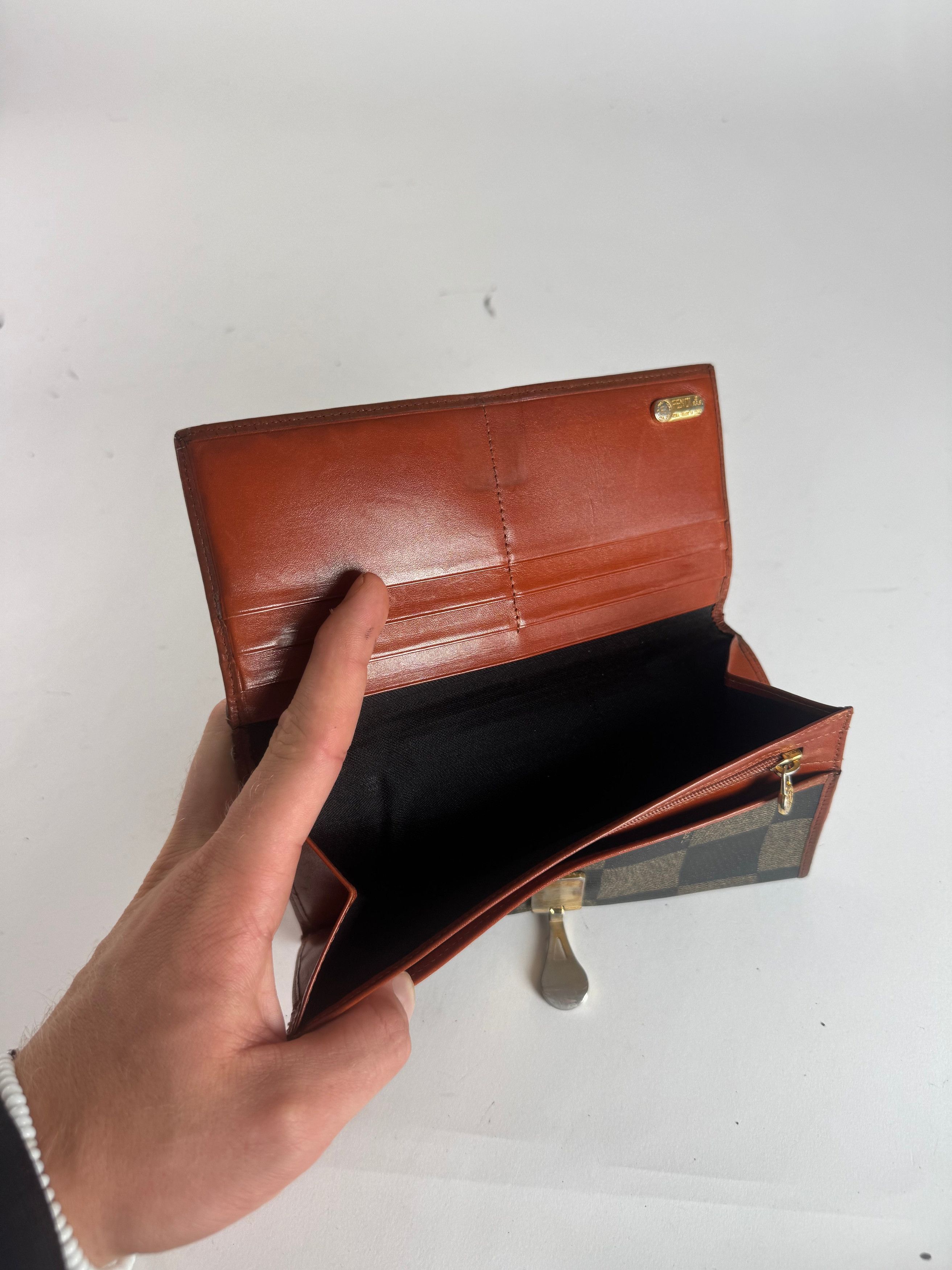 Fendi Vintage Checked Leather Wallet Brown Size ONE SIZE - 7 Thumbnail