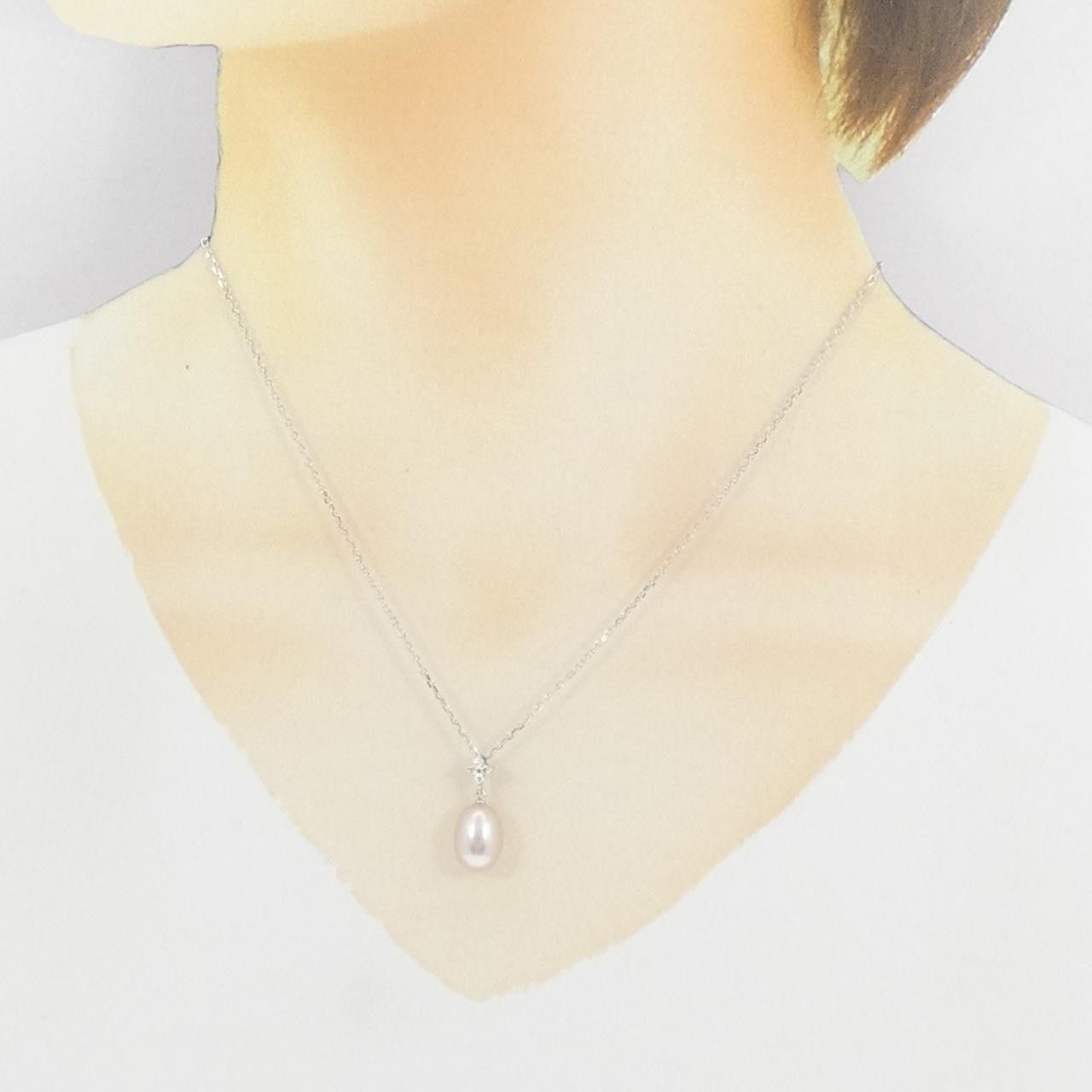 Mikimoto Pellita Mikimoto K18 White Gold Freshwater Pearl Diamond Necklace Metal Necklace DUTY FREE for USA