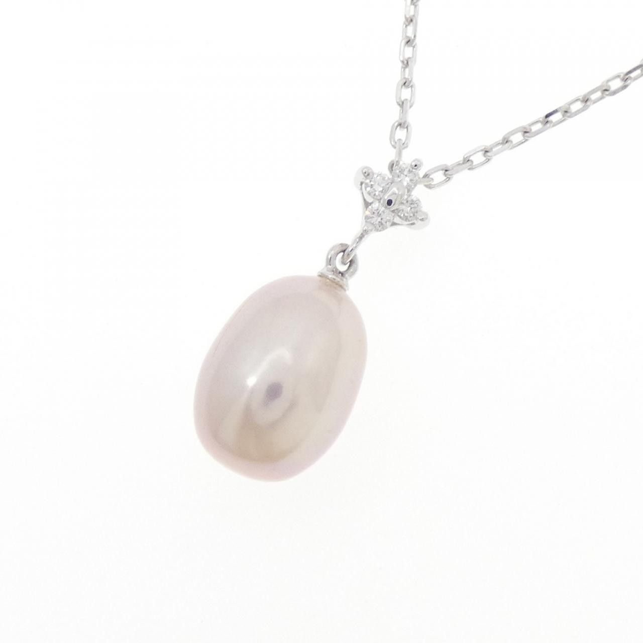 Mikimoto Pellita Mikimoto K18 White Gold Freshwater Pearl Diamond Necklace Metal Necklace DUTY FREE for USA