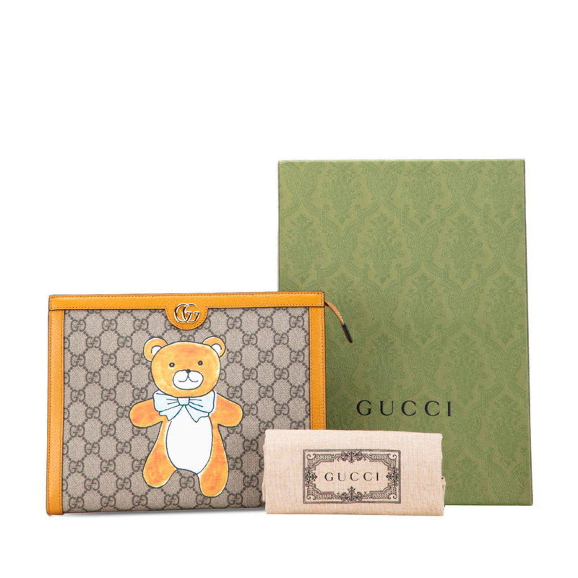 Gucci Gucci x EXO KAI GG Supreme Teddy Bear Clutch Bag 660513 Beige Orange Leather Women's GUCCI Size ONE SIZE - 10 Thumbnail