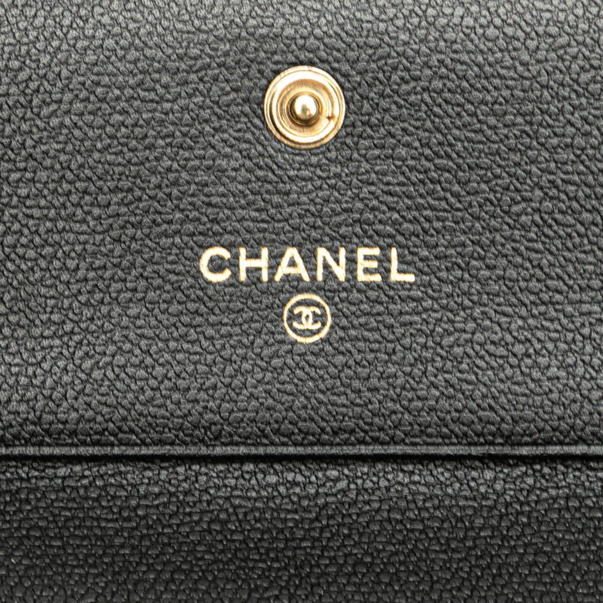 Chanel CHANEL Coco Button Tri-fold Wallet Black Leather Women's Size ONE SIZE - 8 Thumbnail