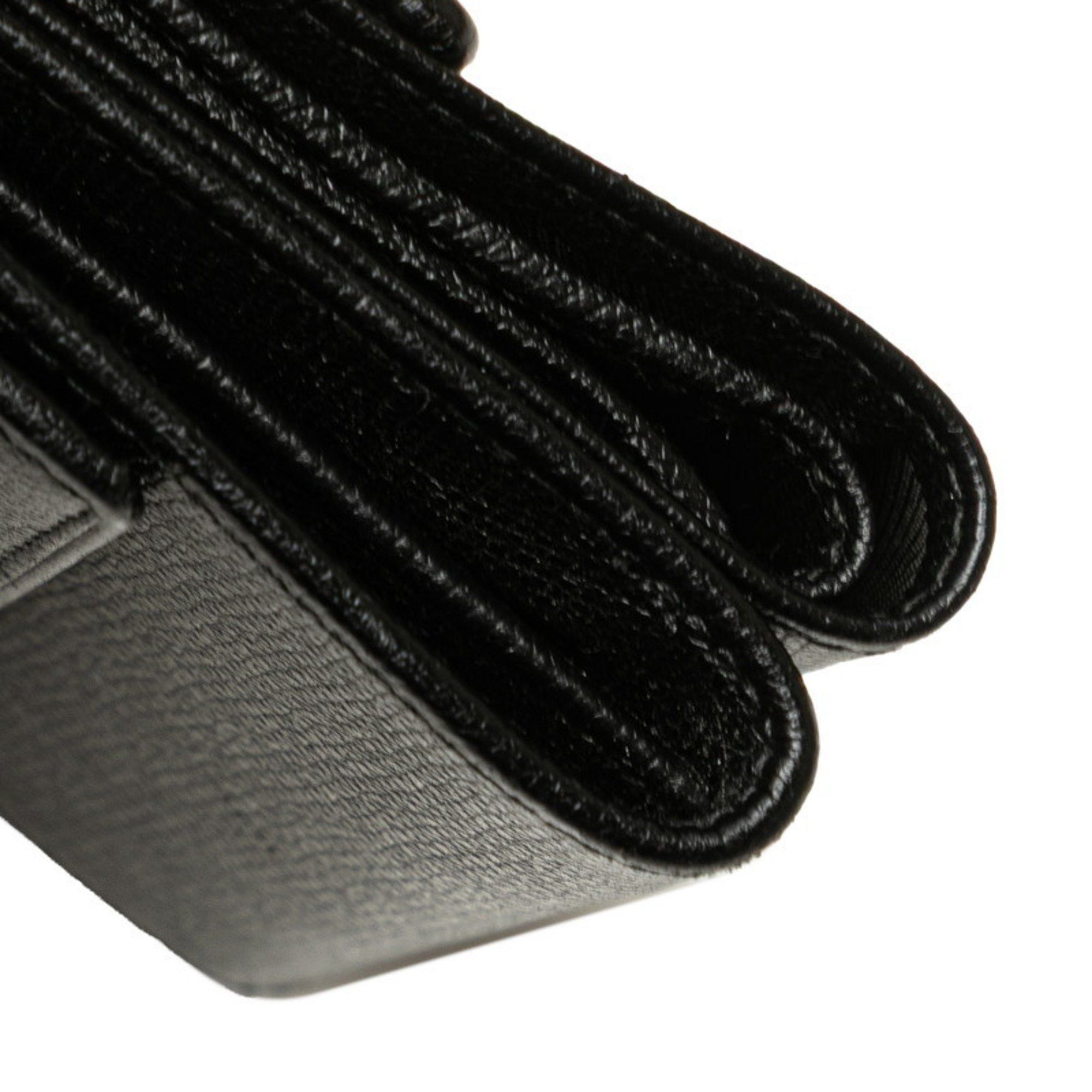 Chanel CHANEL Coco Button Tri-fold Wallet Black Leather Women's Size ONE SIZE - 4 Thumbnail
