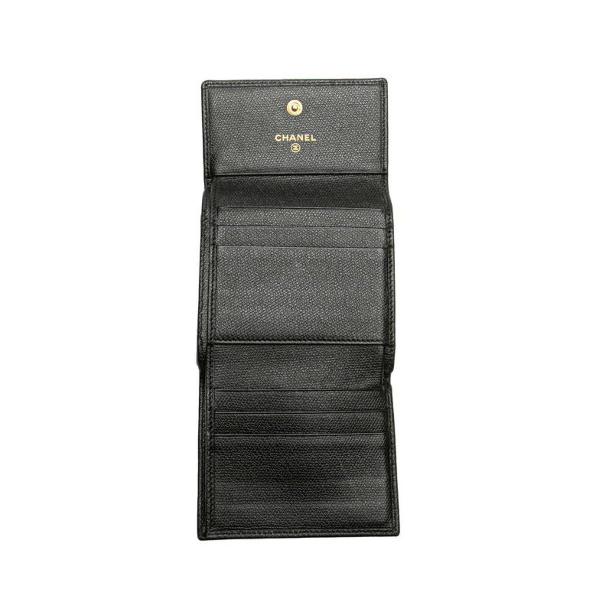 Chanel CHANEL Coco Button Tri-fold Wallet Black Leather Women's Size ONE SIZE - 6 Thumbnail