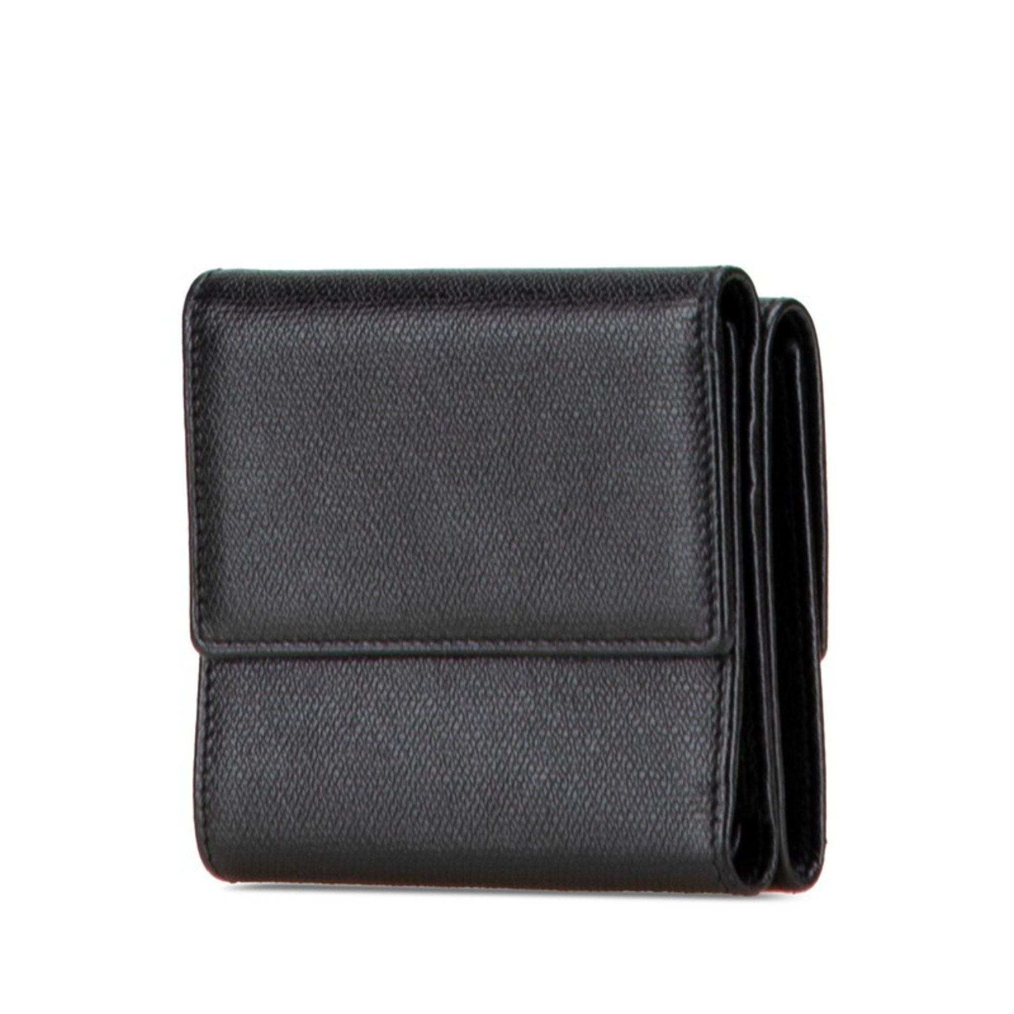 Chanel CHANEL Coco Button Tri-fold Wallet Black Leather Women's Size ONE SIZE - 2 Thumbnail