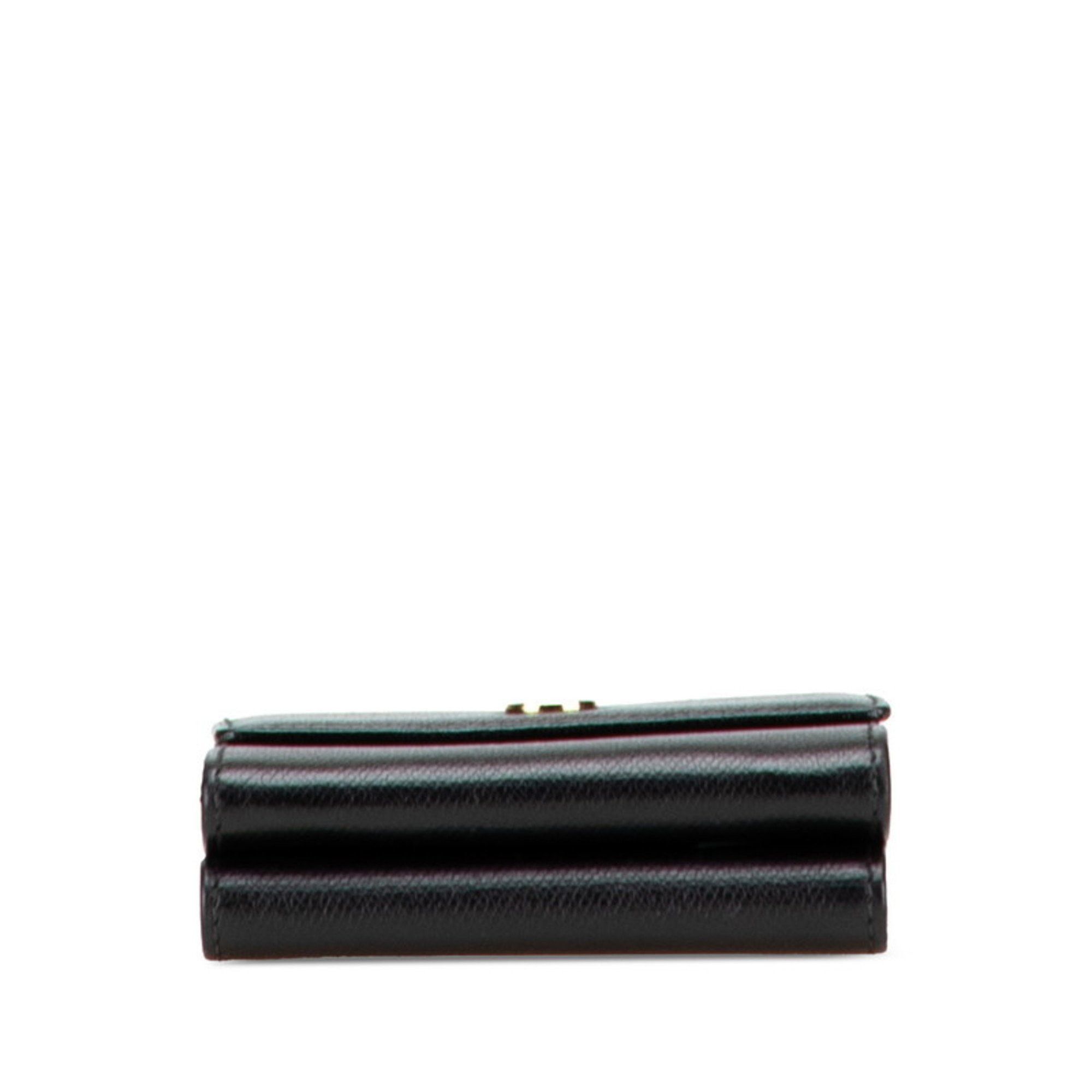 Chanel CHANEL Coco Button Tri-fold Wallet Black Leather Women's Size ONE SIZE - 3 Thumbnail