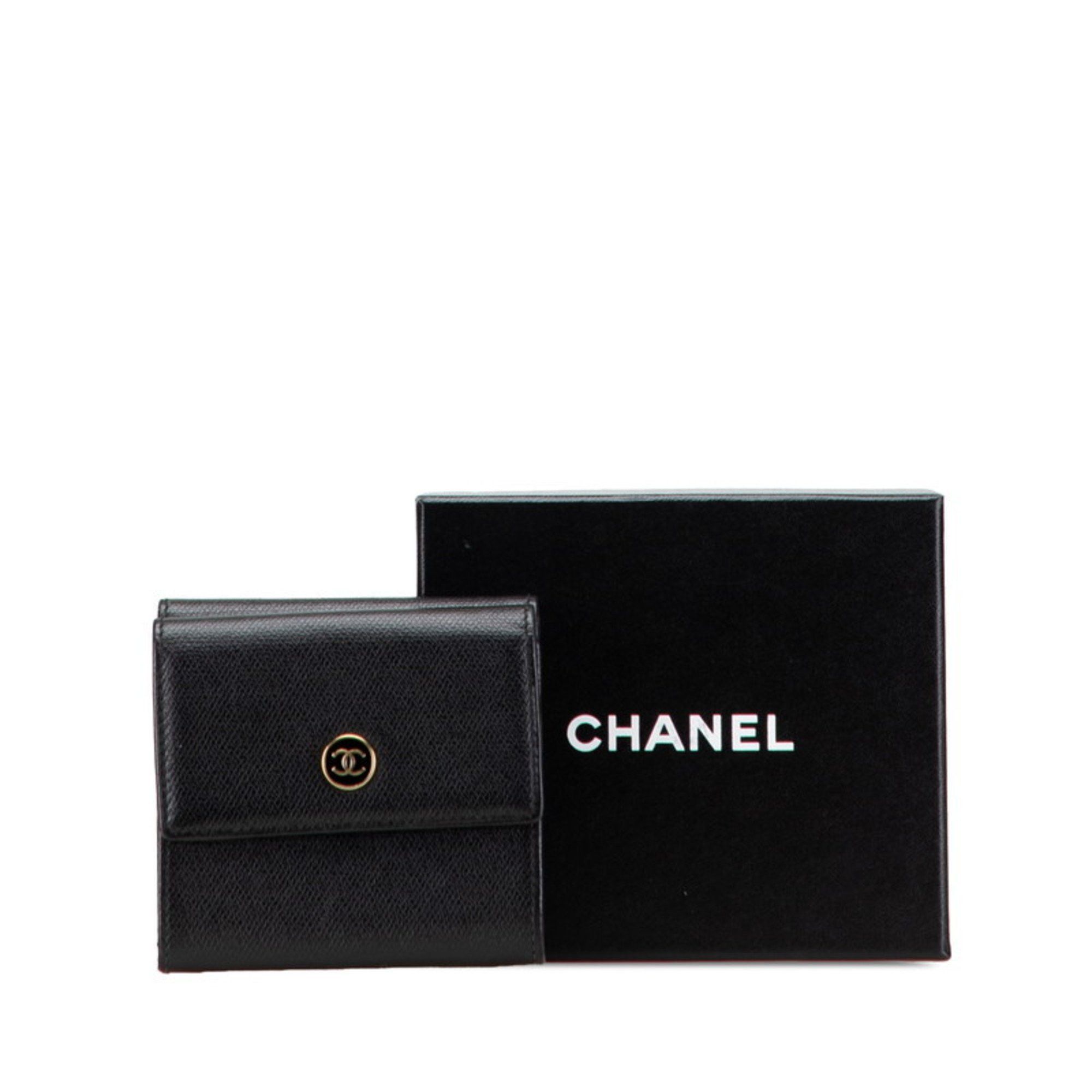 Chanel CHANEL Coco Button Tri-fold Wallet Black Leather Women's Size ONE SIZE - 10 Thumbnail