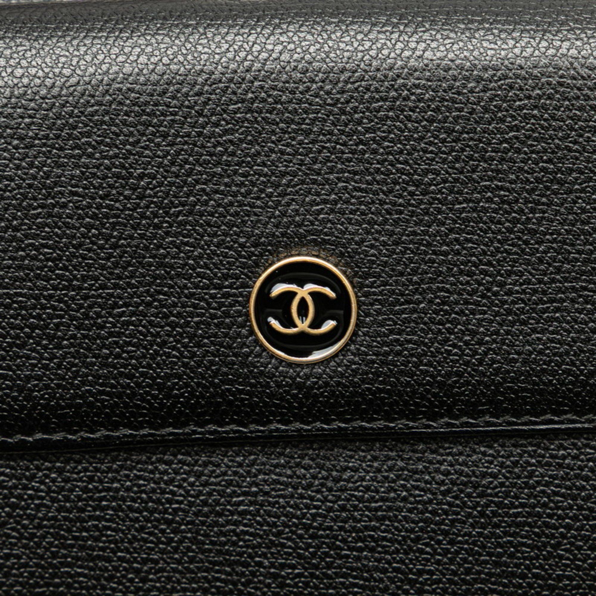 Chanel CHANEL Coco Button Tri-fold Wallet Black Leather Women's Size ONE SIZE - 7 Thumbnail