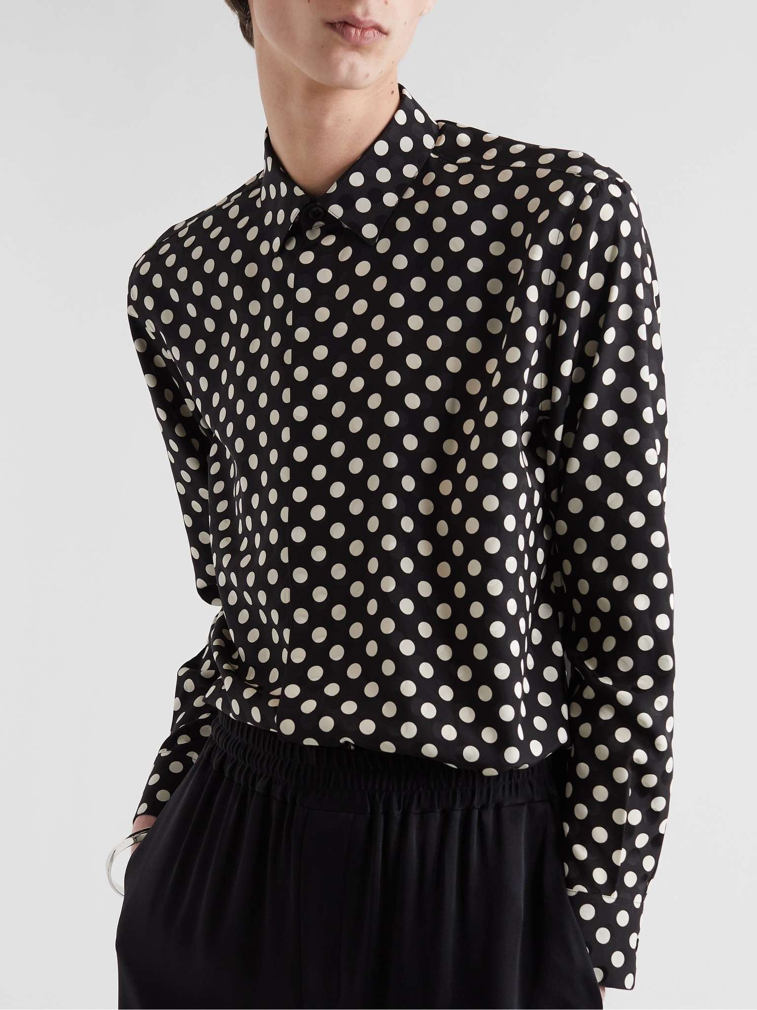 Saint Laurent Paris yves collar shirt in matte and shiny dotted silk Size US M / EU 48-50 / 2 - 2 Thumbnail