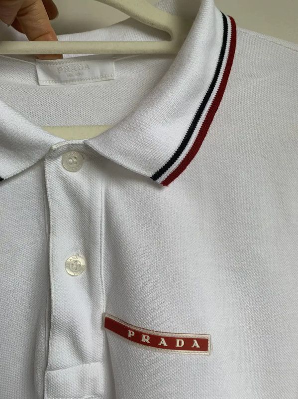 Prada Prada Men's White Cotton Short Sleeve Polo Size US XXL / EU 58 / 5 - 3 Thumbnail