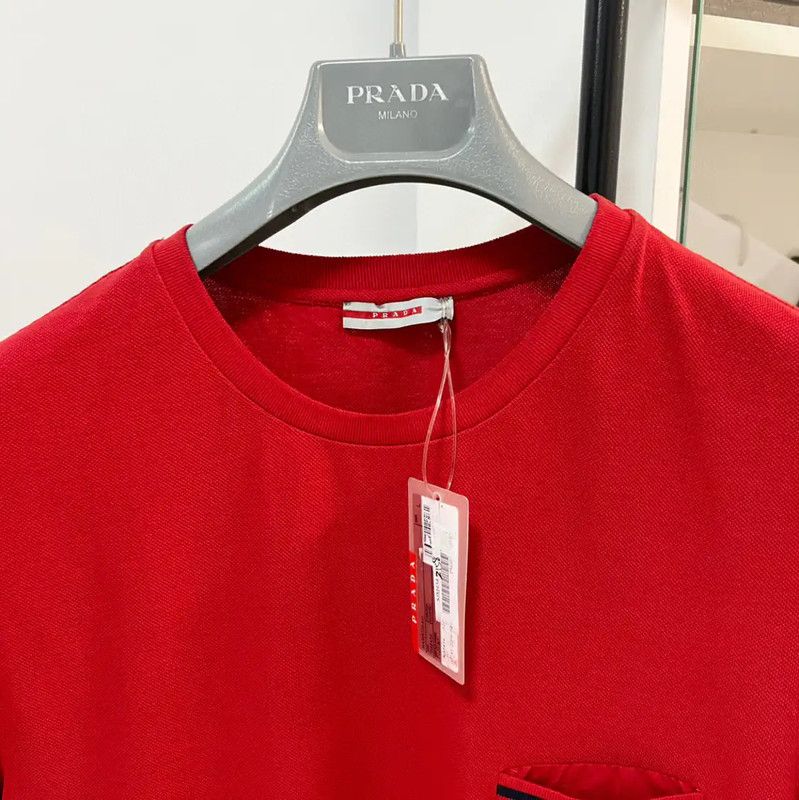 Prada Prada Red Summer Cotton Short Sleeve T-Shirt Size US XL / EU 56 / 4 - 2 Thumbnail