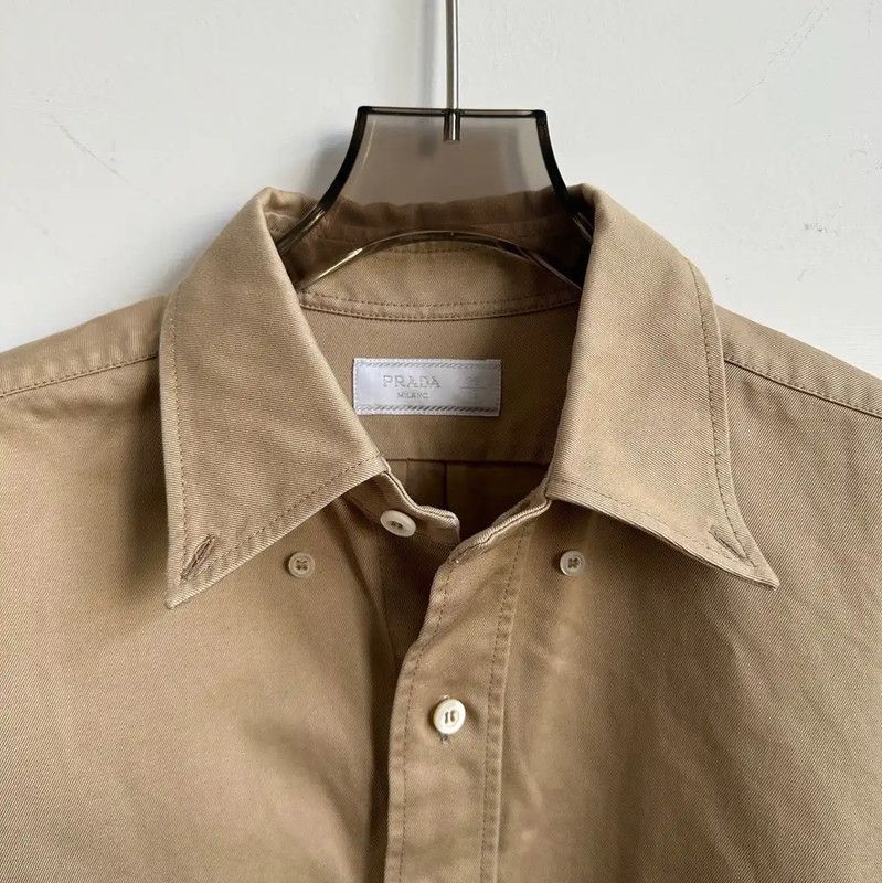 Prada Prada Men's Khaki Cotton Short Sleeve Shirt Size US M / EU 48-50 / 2 - 2 Thumbnail