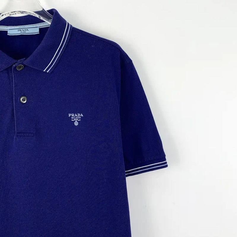 Prada Men's Cotton Polo Shirt in Deep Blue