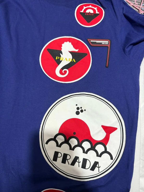 Prada Prada Embroidered Logo Blue Cotton Men's T-Shirt Size US S / EU 44-46 / 1 - 3 Thumbnail