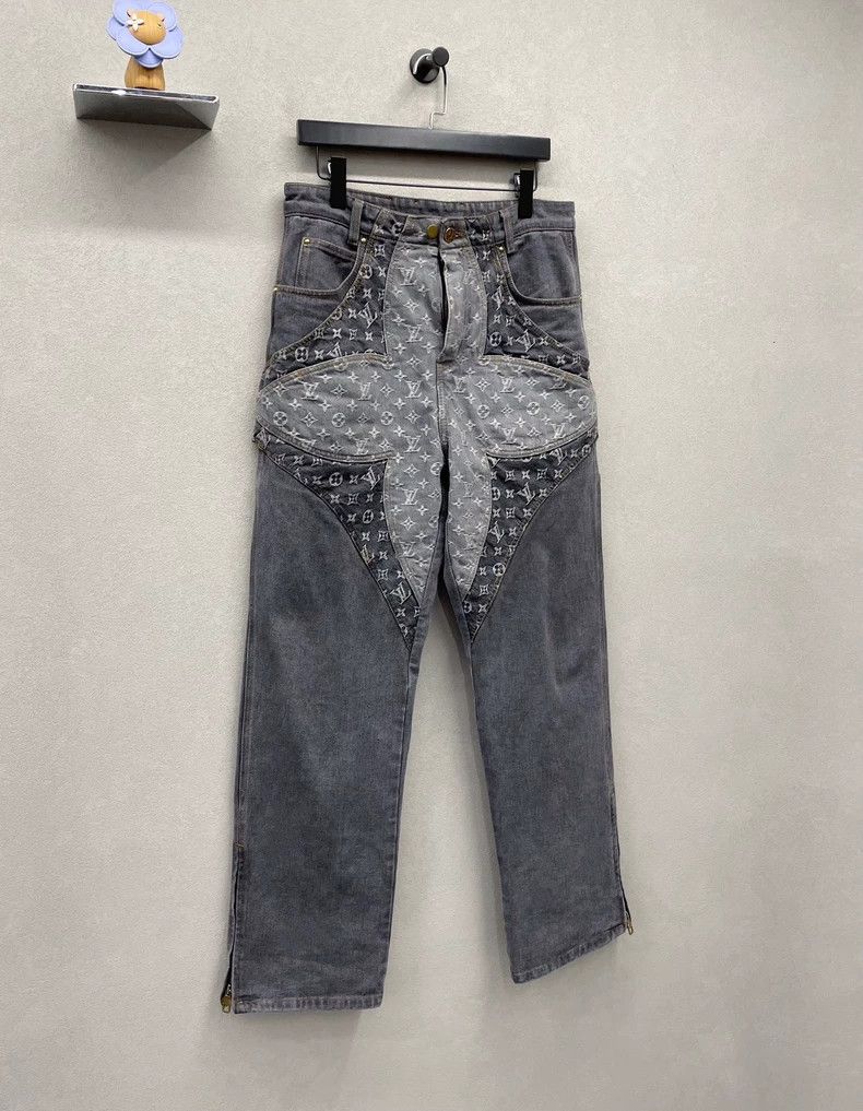 Louis Vuitton LV Logo Irregular Black Gray Jeans - dmc Size US 30 / EU 46 - 4 Thumbnail